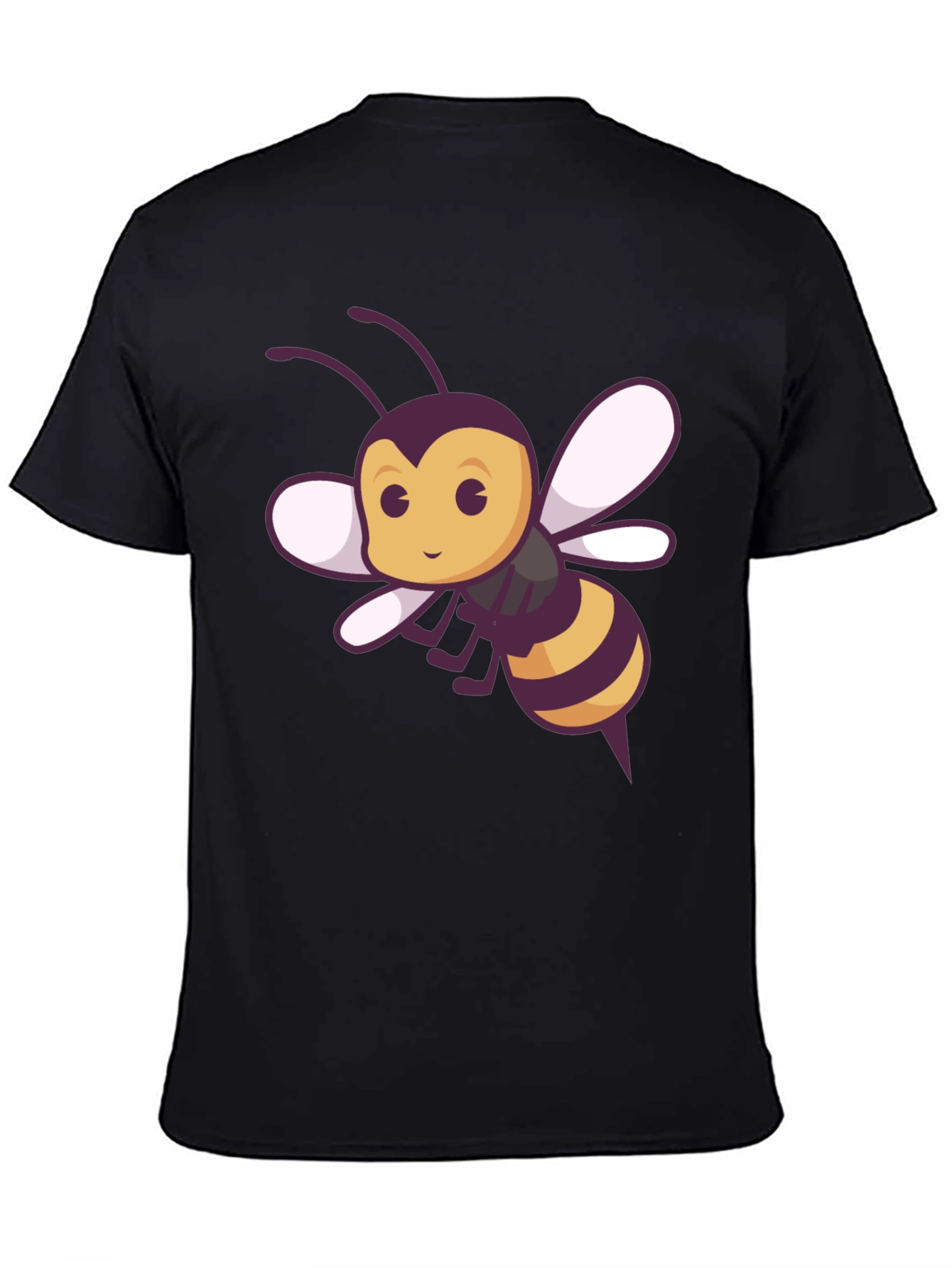 Black Cute Bee Graphic Tee - Black Cotton T-Shirt view 4