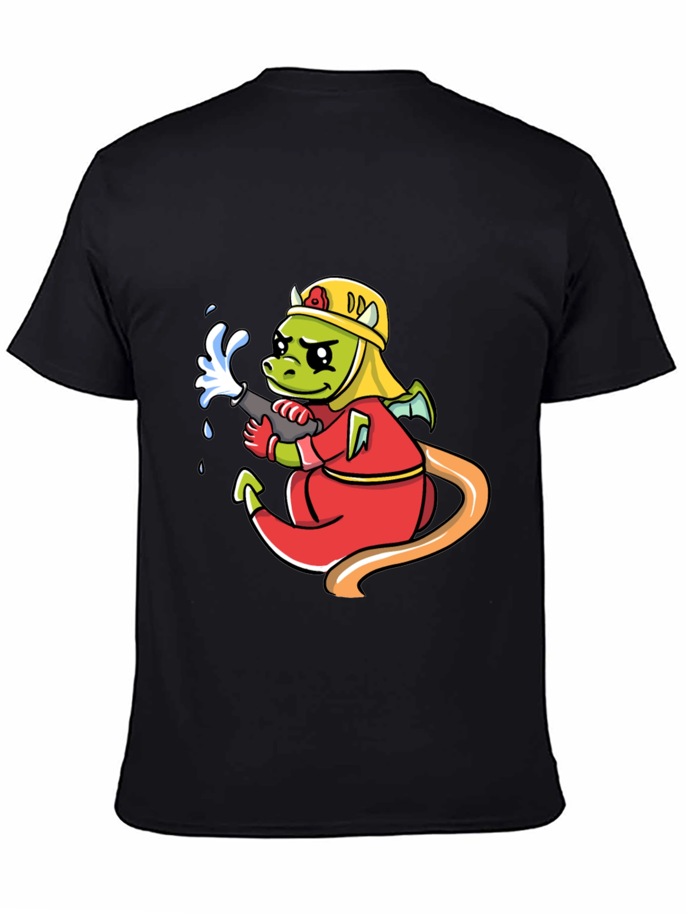 Black Cartoon Dragon Firefighter Graphic T-Shirt view 4