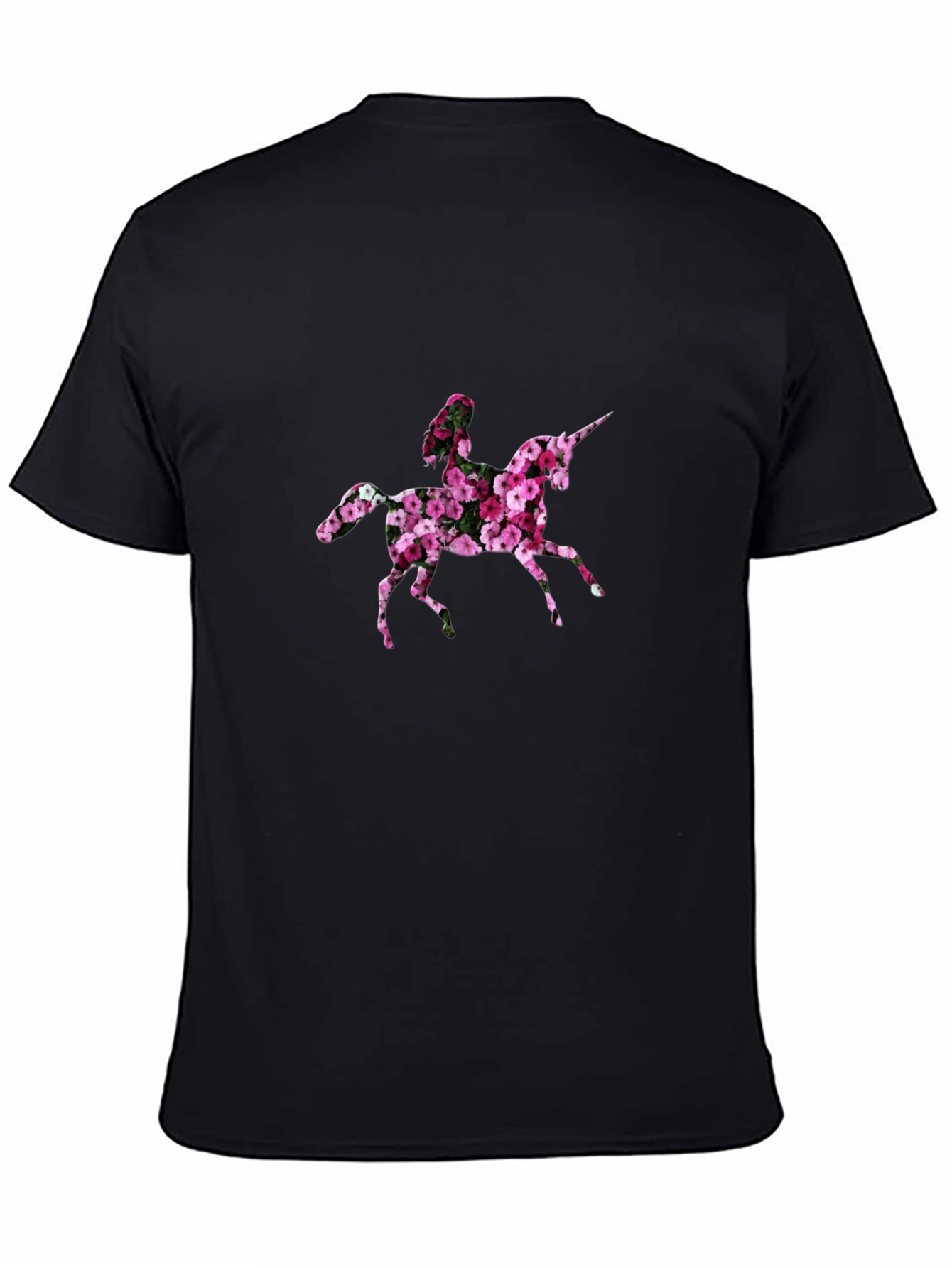 Black Floral Unicorn Graphic T-Shirt - Black Cotton Tee view 4