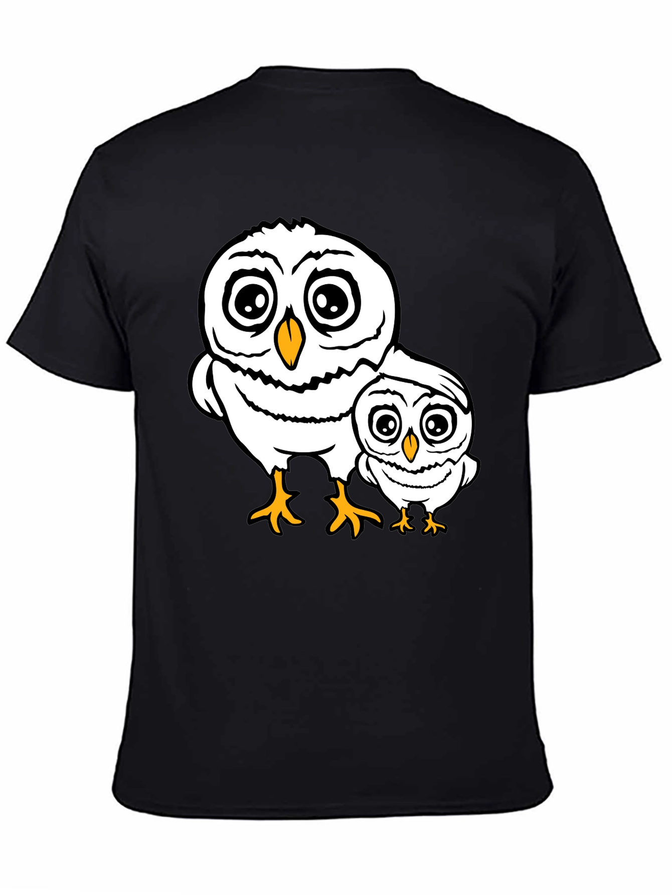 Black Cute Owl Family T-Shirt - Black Cotton Tee view 4