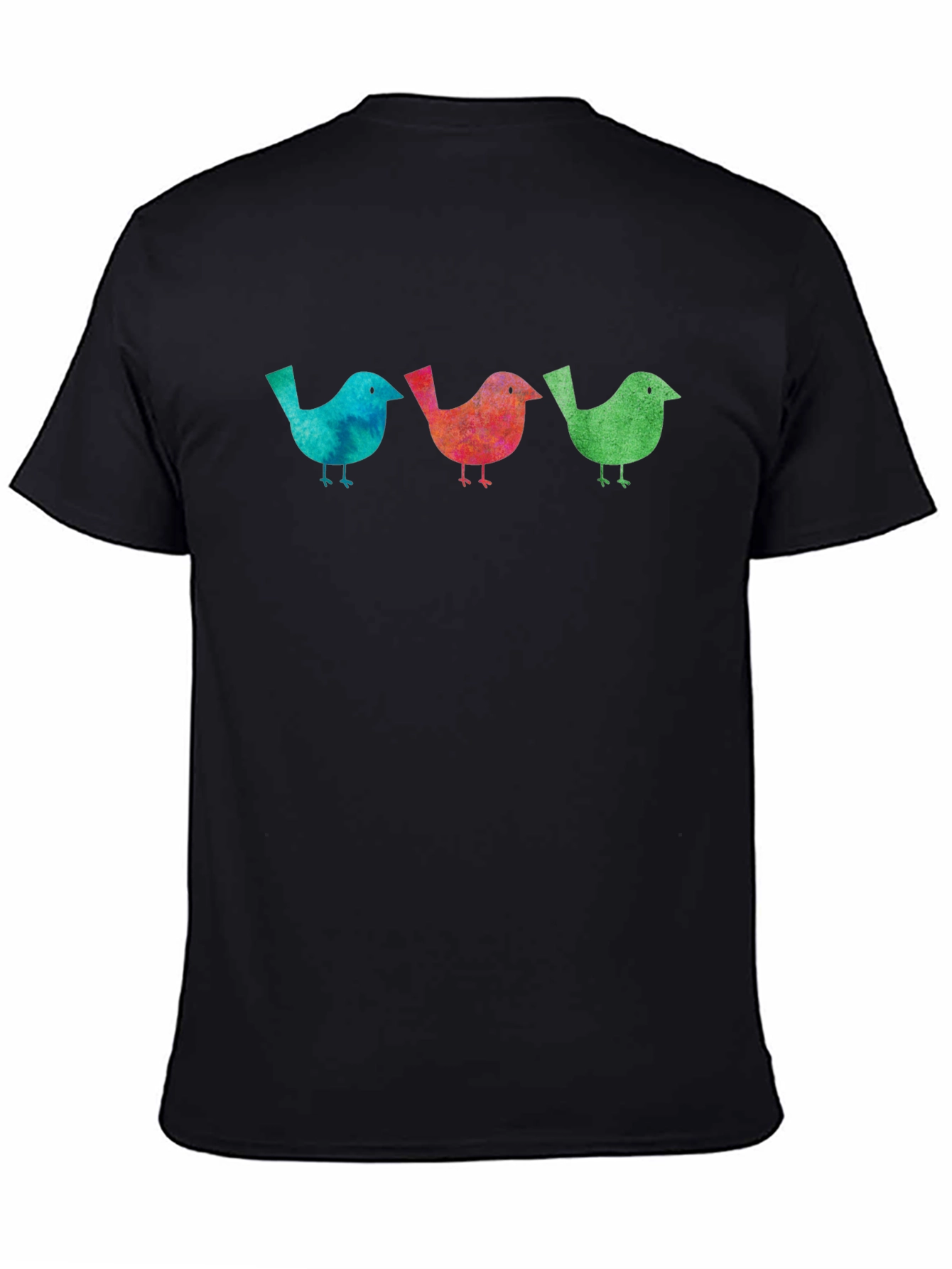 Black Watercolor Bird Trio Graphic Black T-Shirt view 4