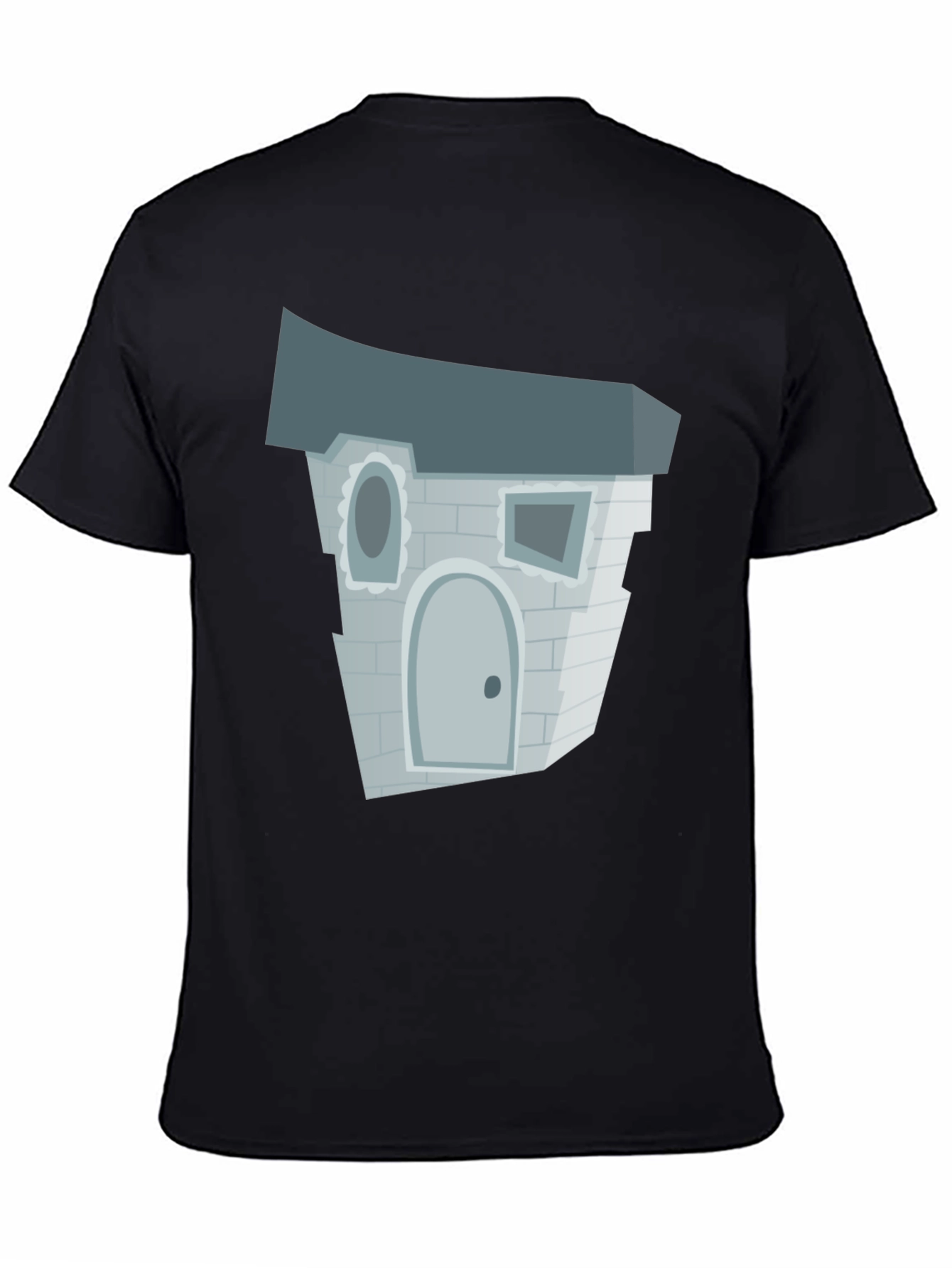 Black Cartoon Haunted House T-Shirt view 4
