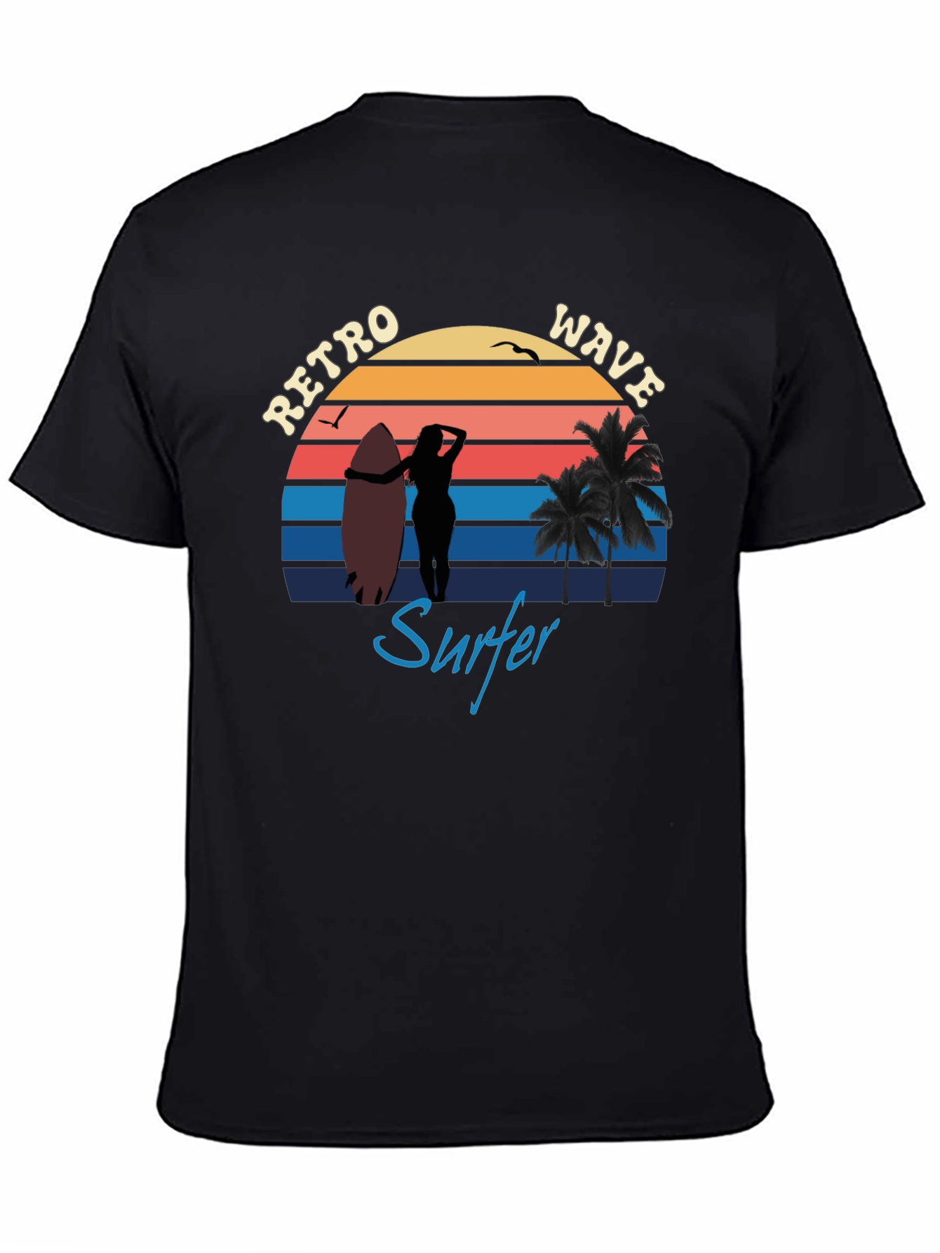 Black Retro Wave Surfer T-Shirt | Vintage Surf Design view 4