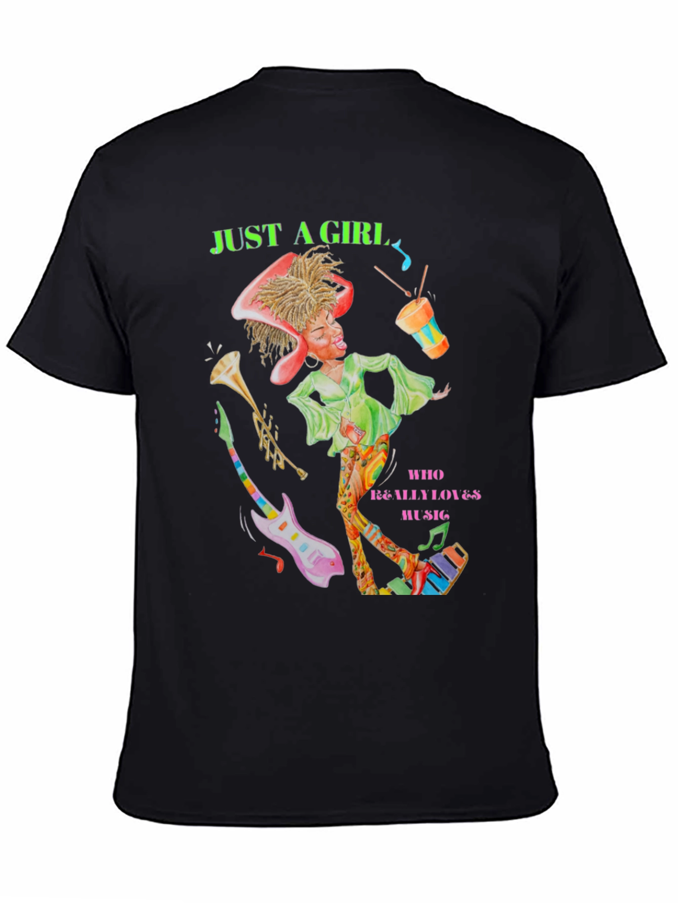 Black Just A Girl Who Loves Music T-Shirt view 4
