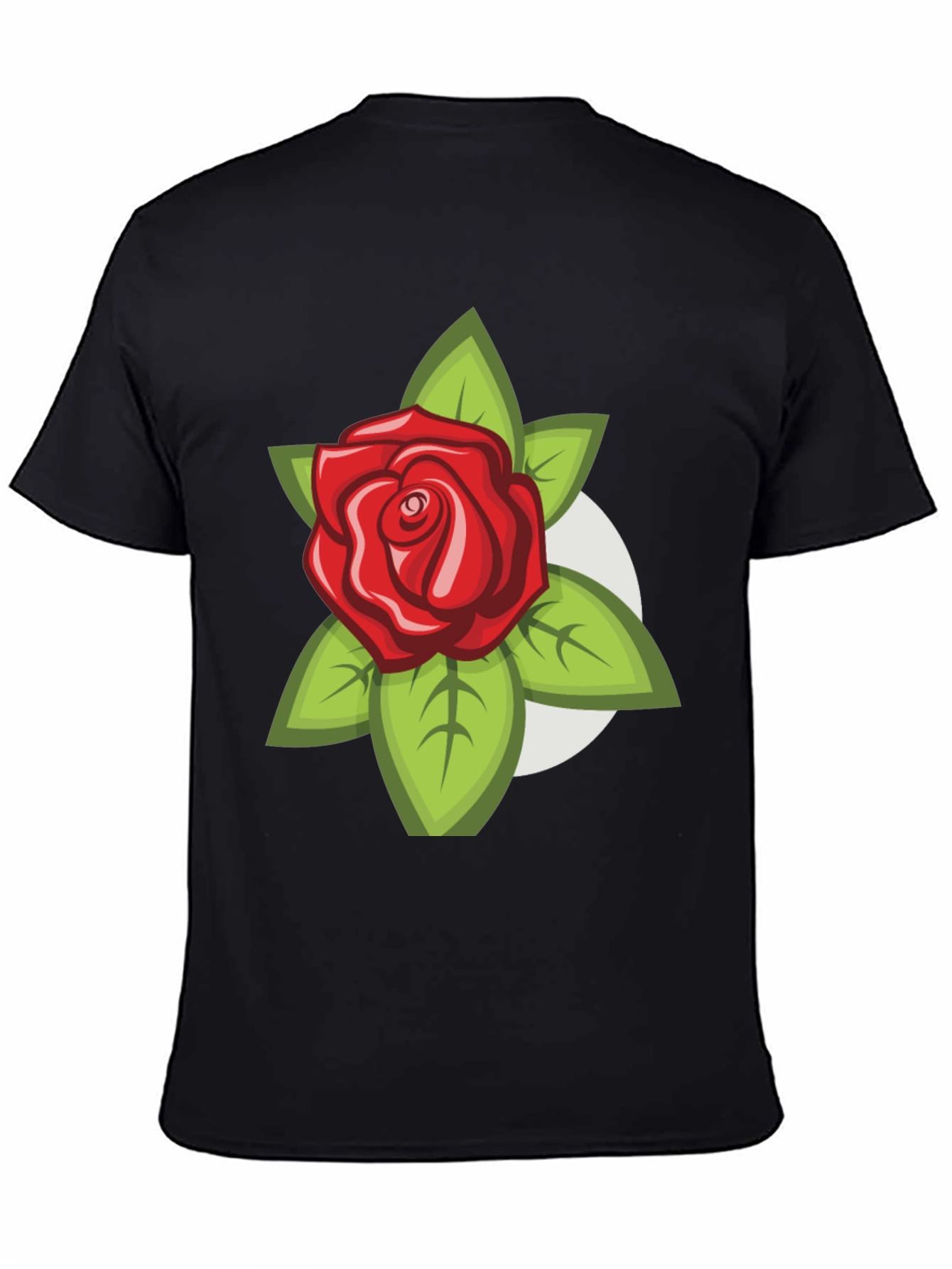 Black Men's Black T-Shirt with Rose Design view 4