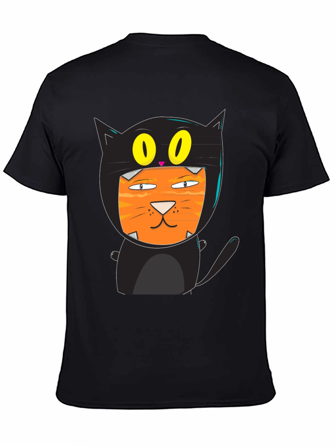 Black Funny Cat Costume T-Shirt Black Cotton view 4