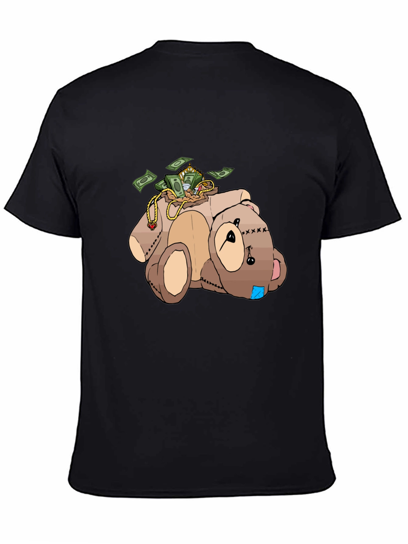 Black Money Bear T-Shirt - Cartoon Graphic Tee view 4