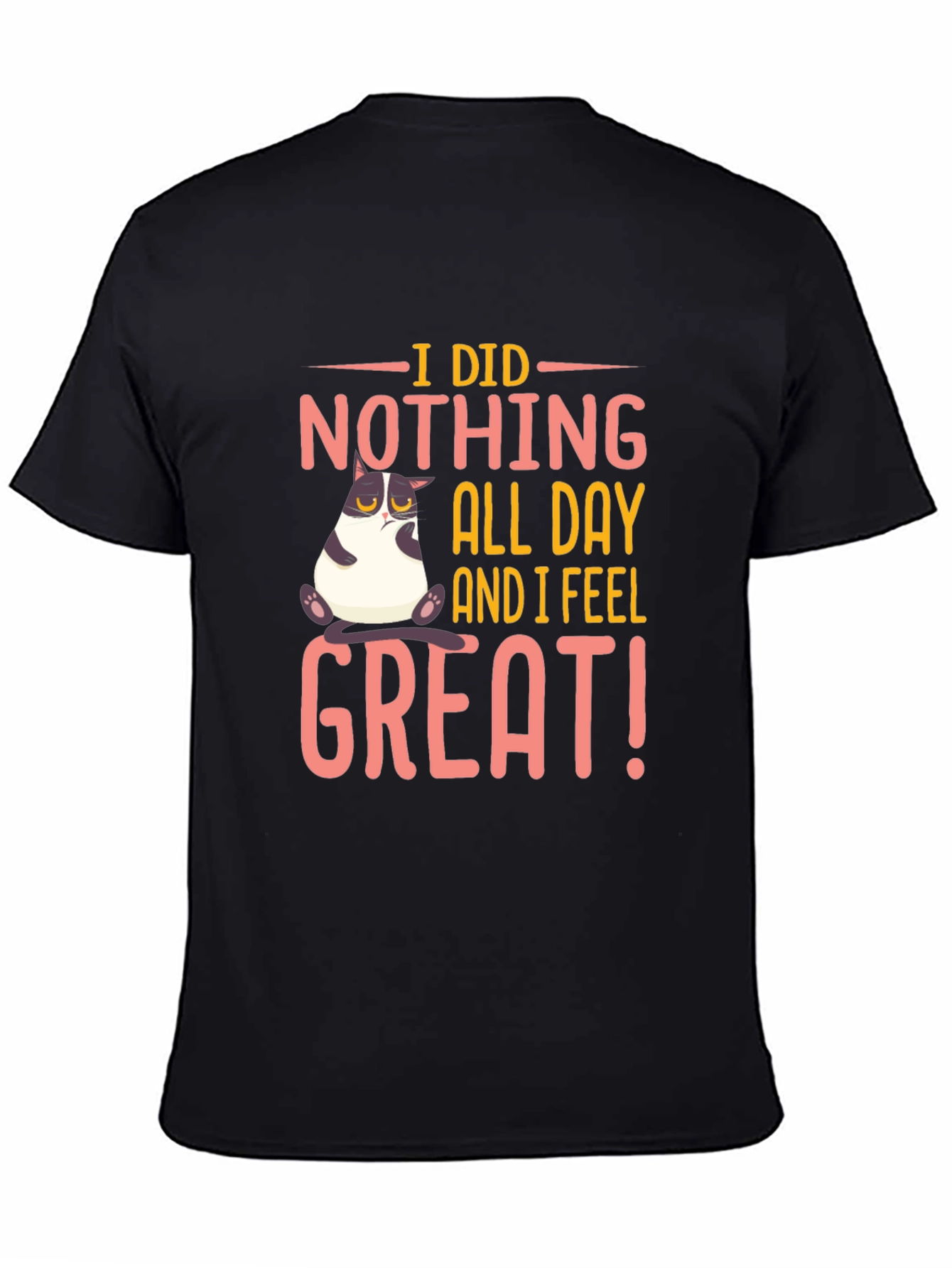 Black Funny Cat "I Did Nothing" Black T-Shirt view 4