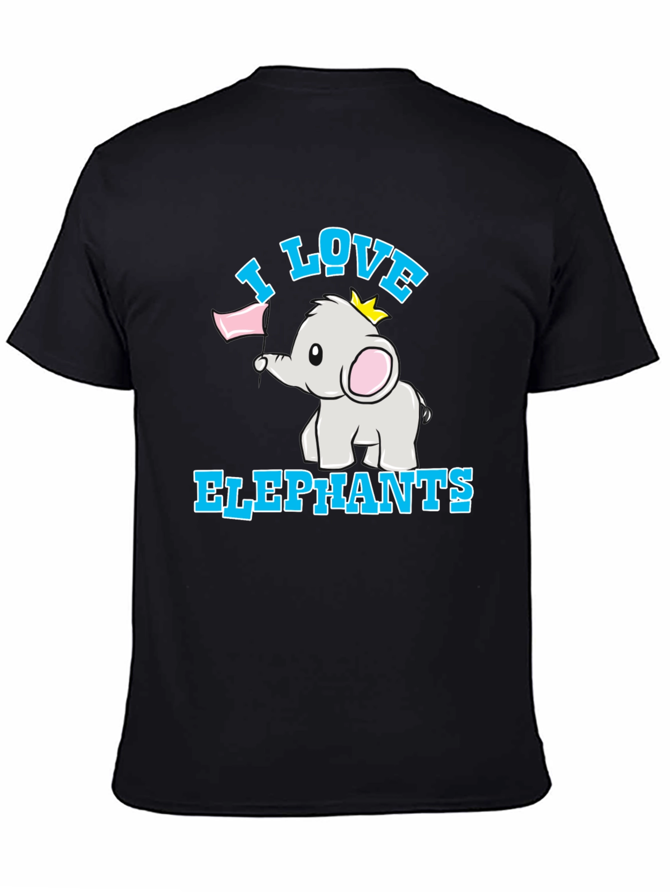 Black I Love Elephants Black T-Shirt view 4