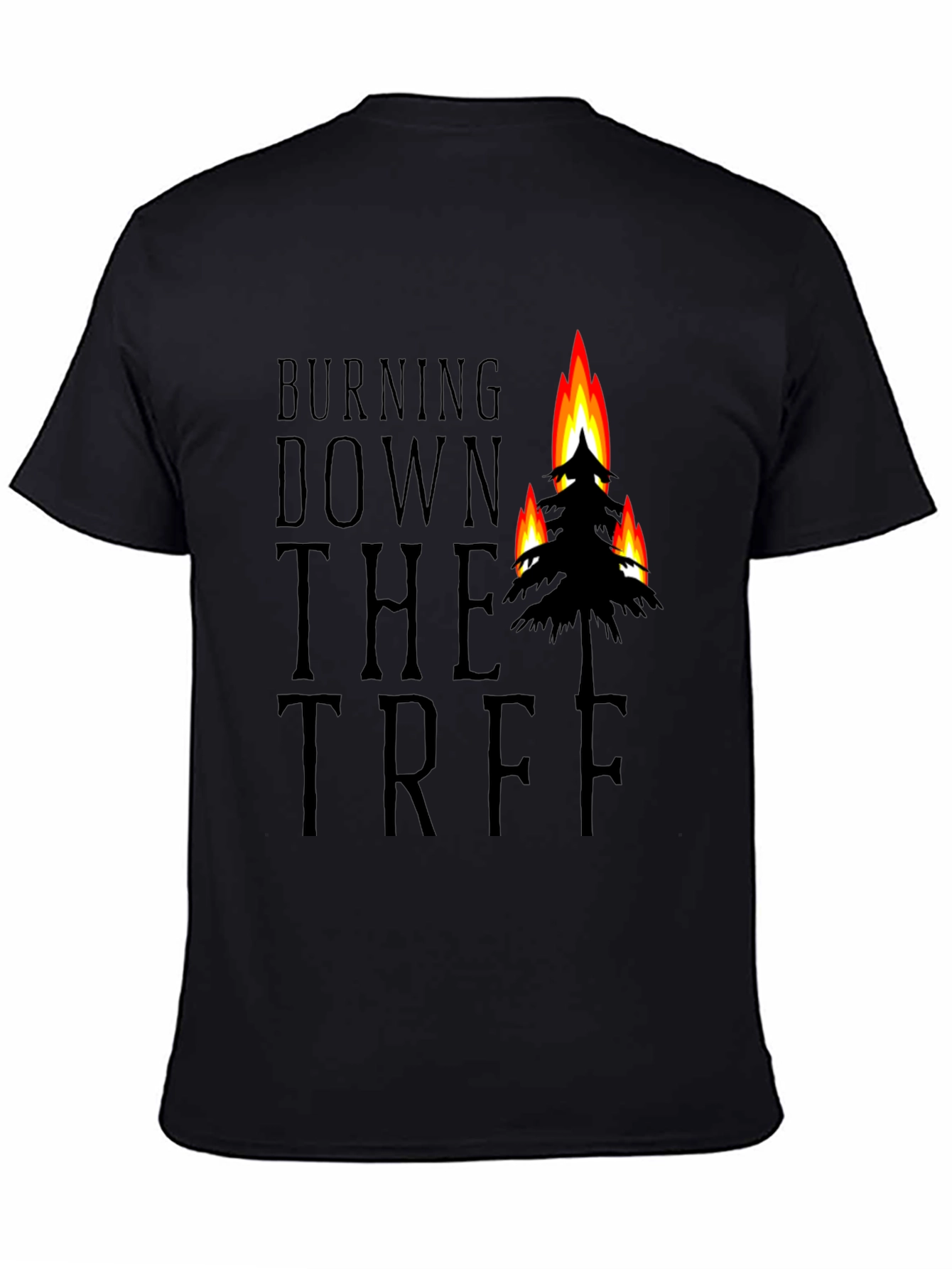 Black Burning Down the Tree Black Graphic T-Shirt view 4