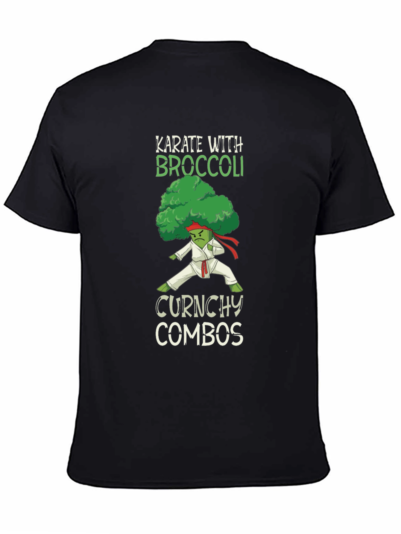 Black Karate Broccoli Funny T-Shirt view 4