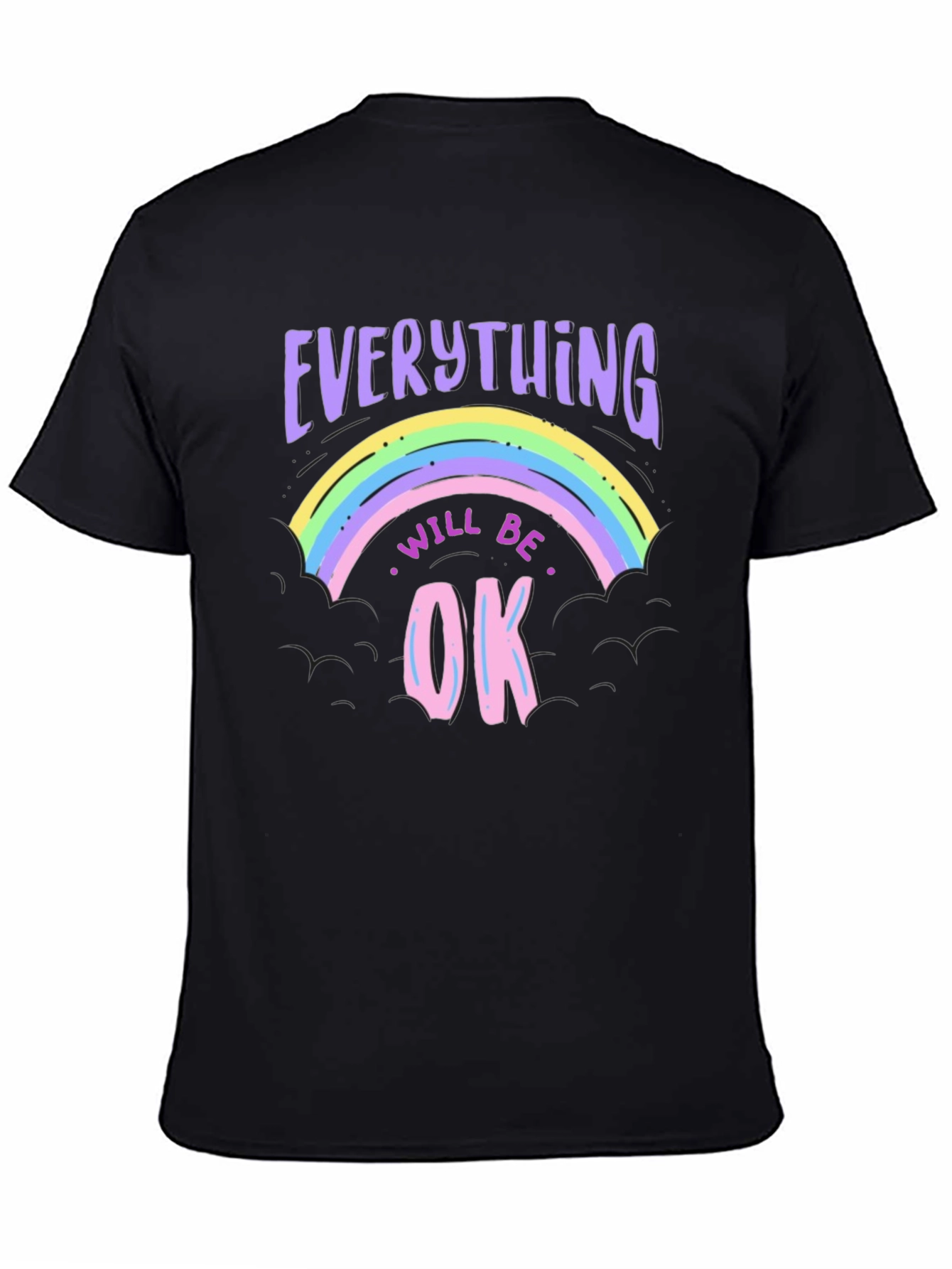 Black Everything Will Be Ok Rainbow Graphic T-Shirt view 4