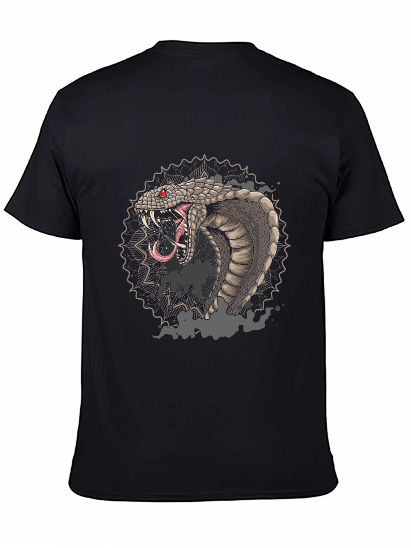 Black Men's Black Graphic Tee - Cobra Snake Design view 4