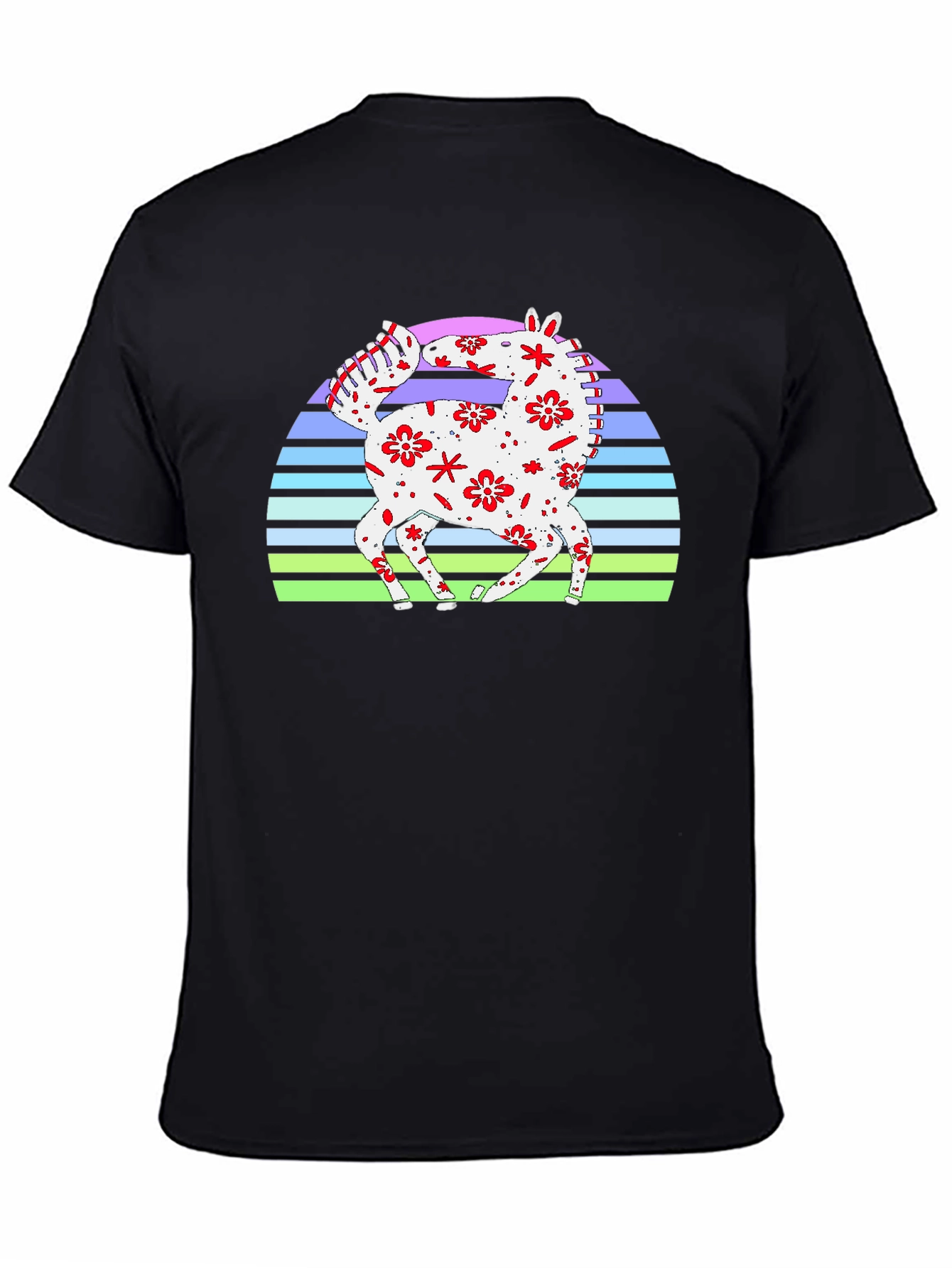Black Floral Horse Graphic Tee - Retro Sunset Design view 4