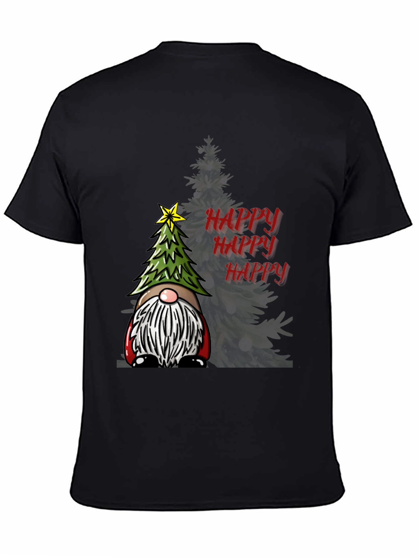 Black Happy Gnome Christmas T-Shirt view 4