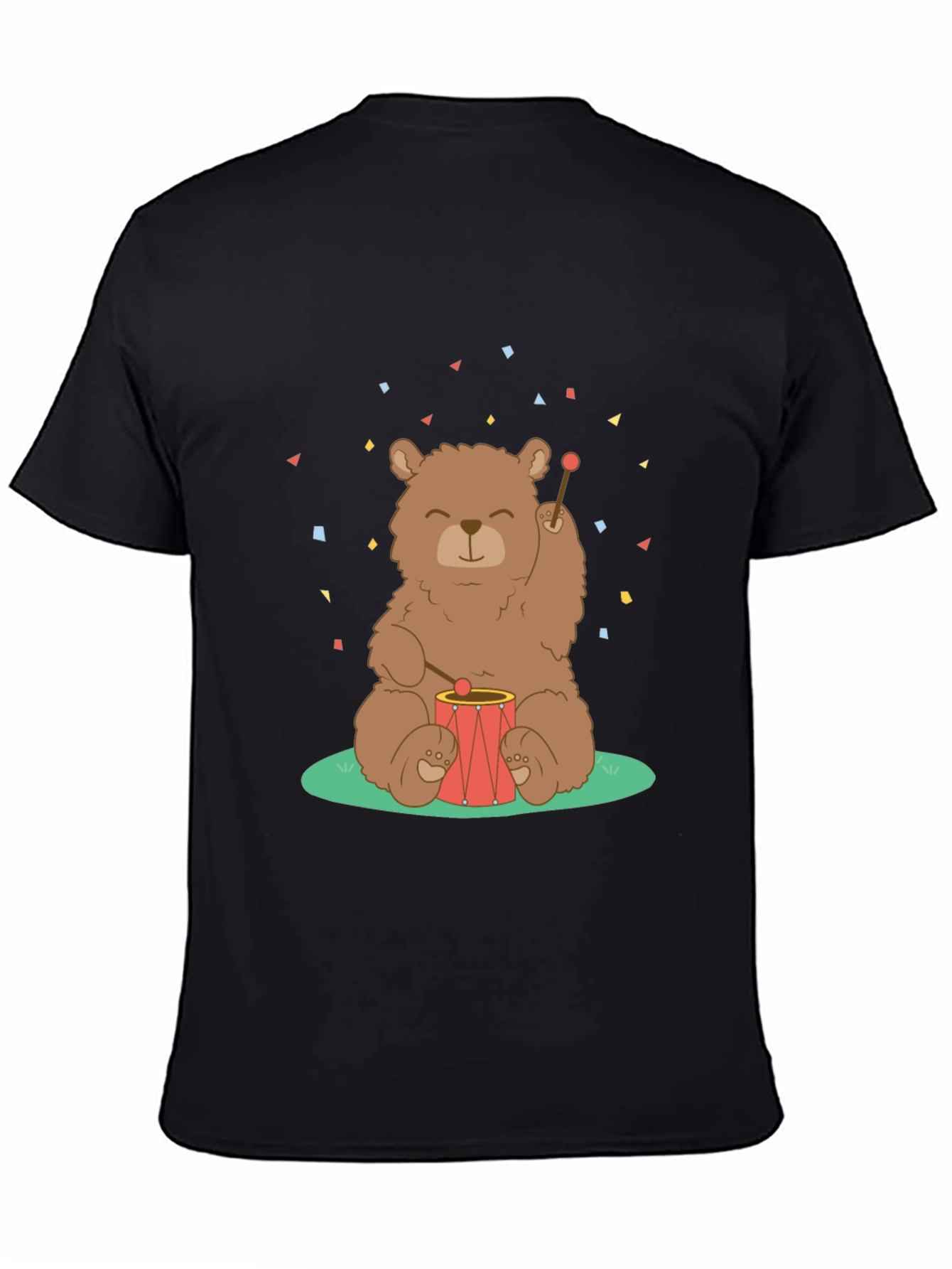 Black Bear Drummer Graphic T-Shirt - Black Cotton Tee view 4