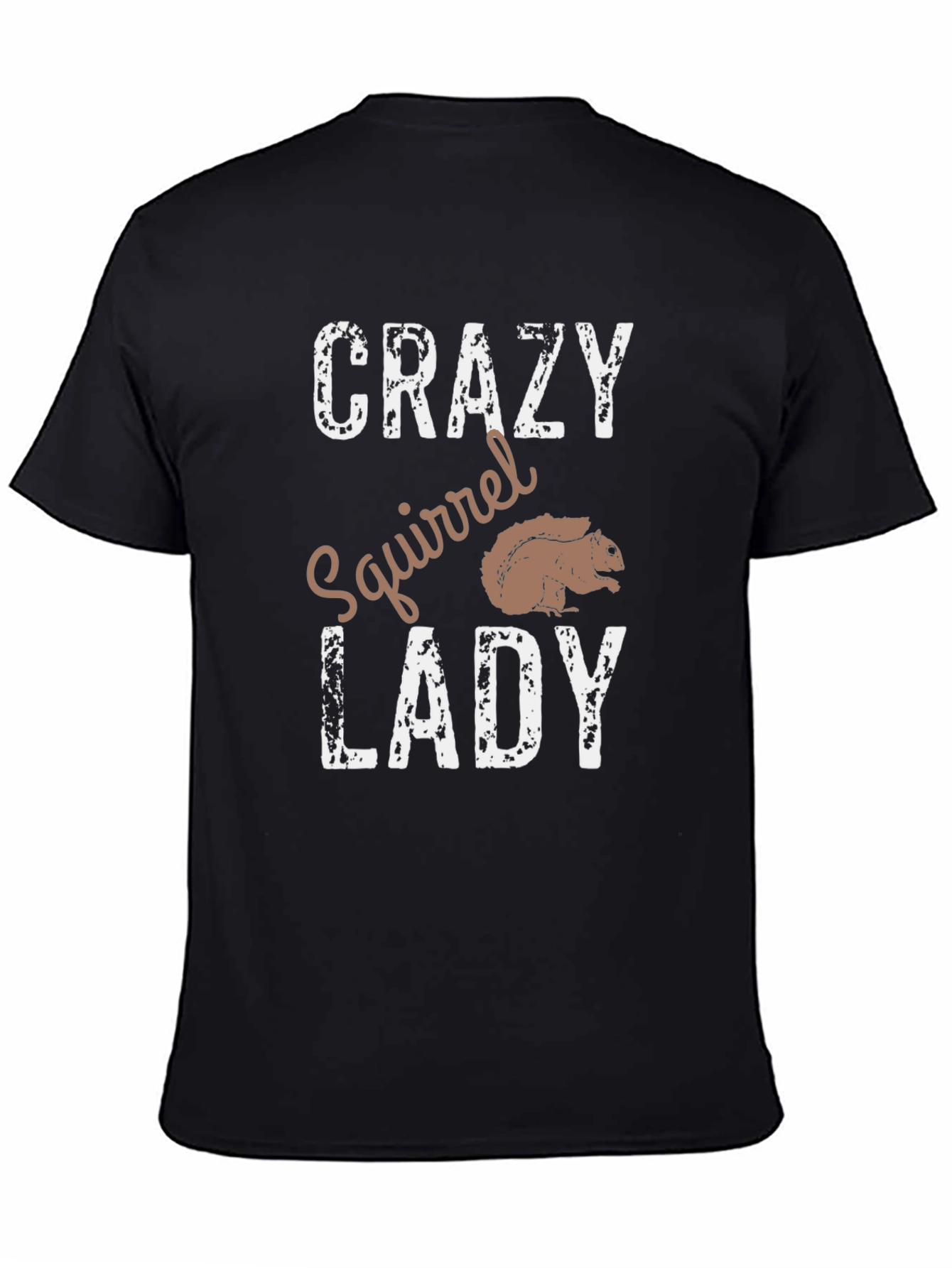 Black Crazy Squirrel Lady T-Shirt - Novelty Graphic Tee view 4