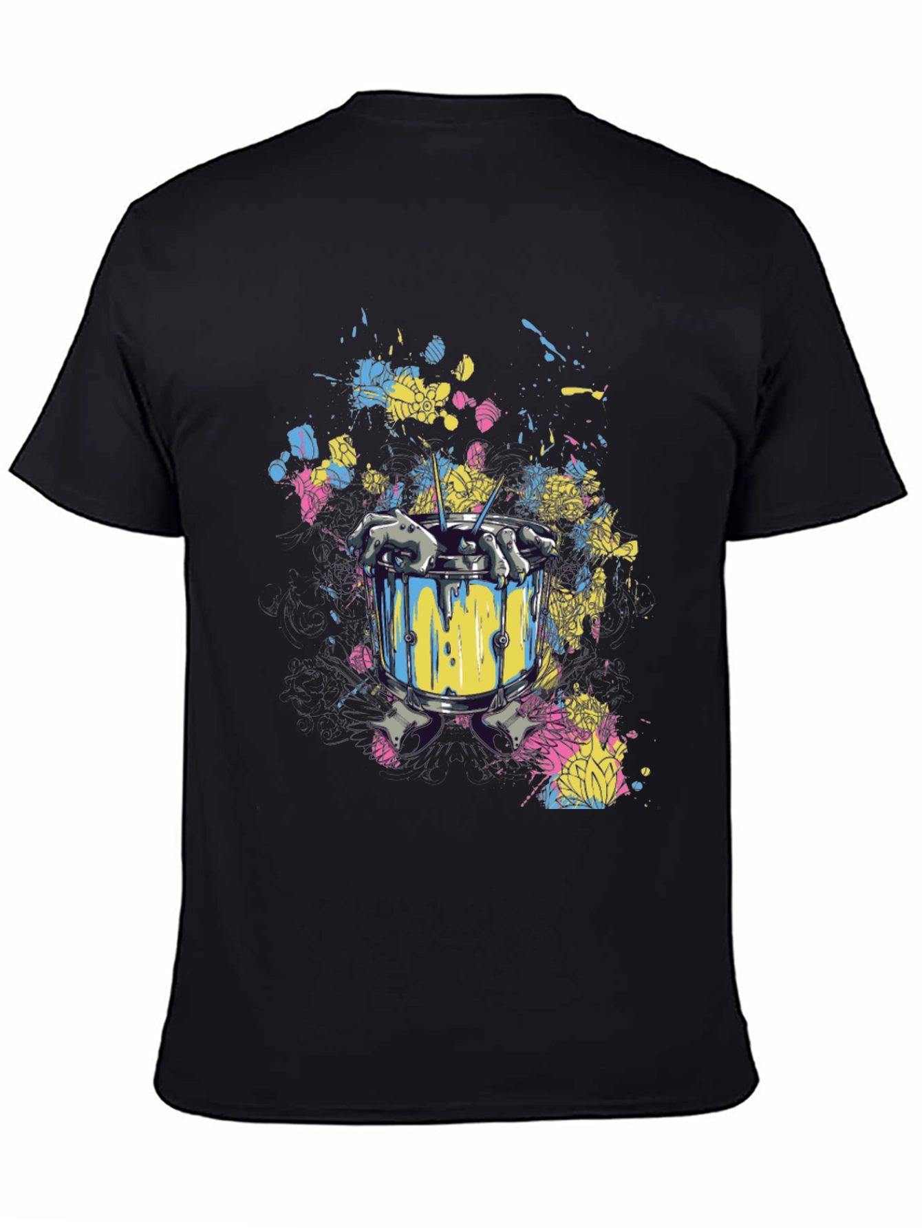 Black Drum Set Splatter Art Black T-Shirt view 4