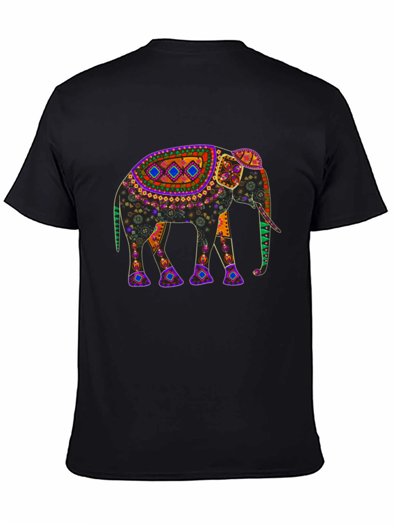 Black Elephant Print T-Shirt: Unique Colorful Design view 4