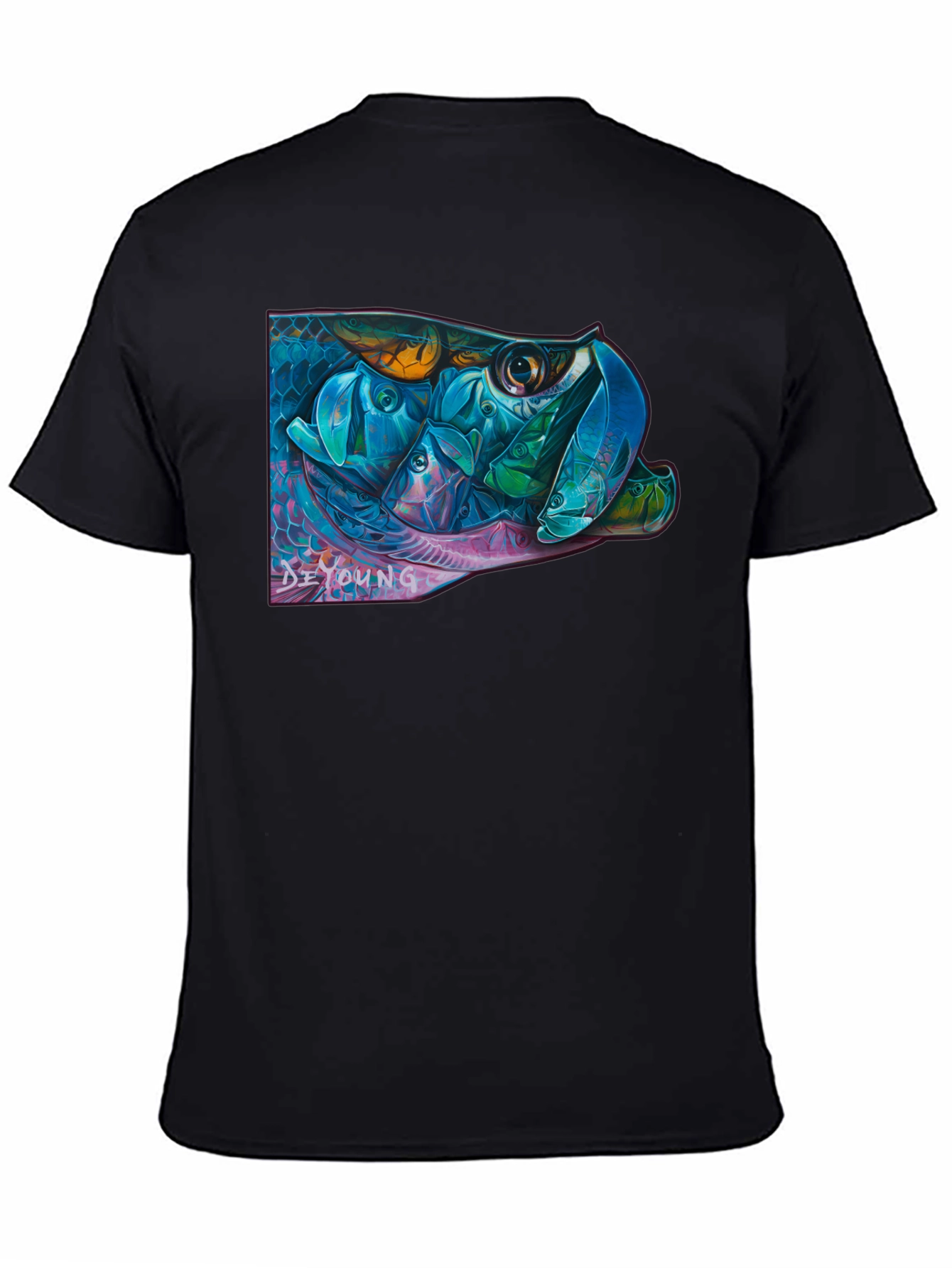 Black Vibrant Fish Graphic Black T-Shirt view 4
