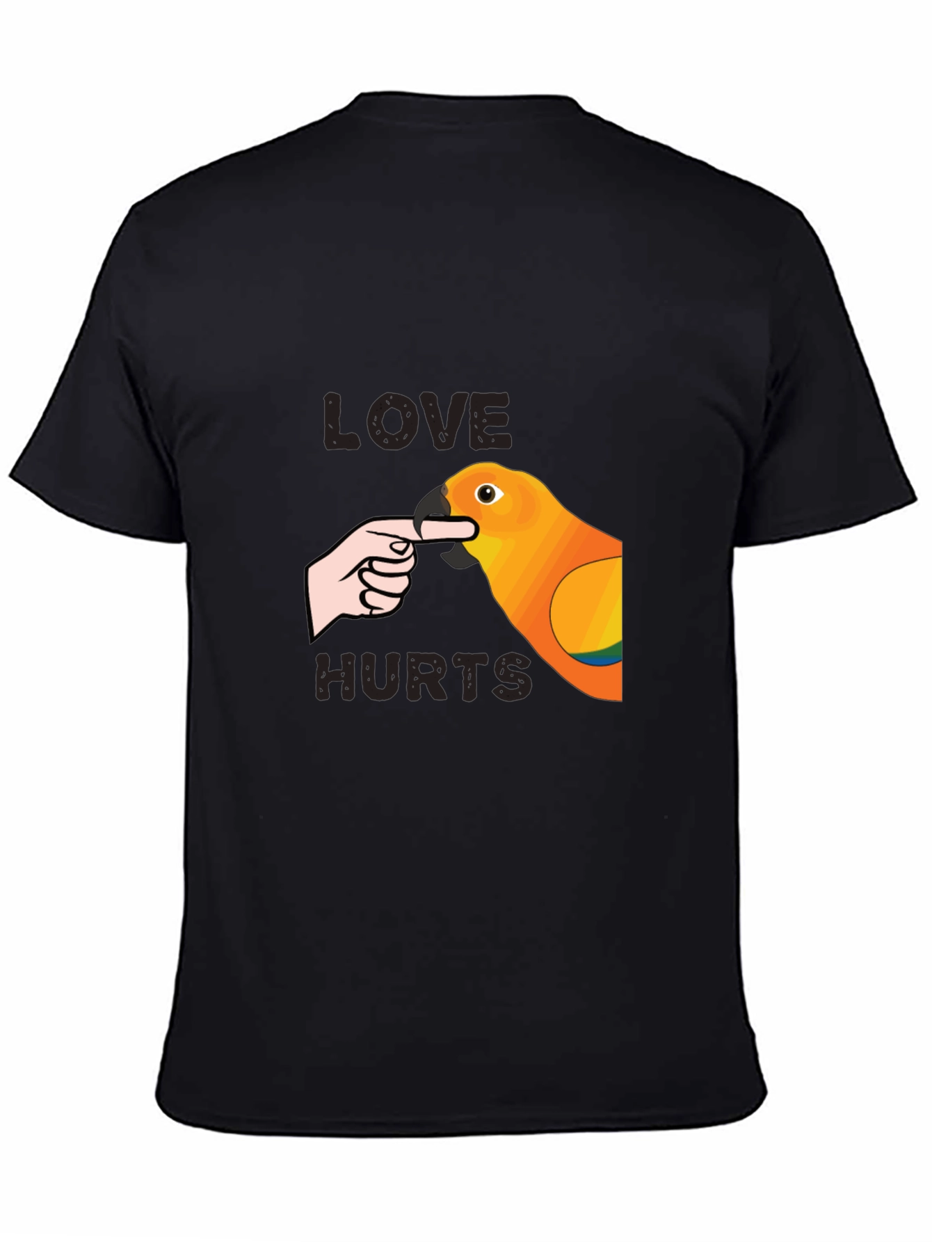 Black Love Hurts Parrot T-Shirt - Funny Bird Bite Tee view 4