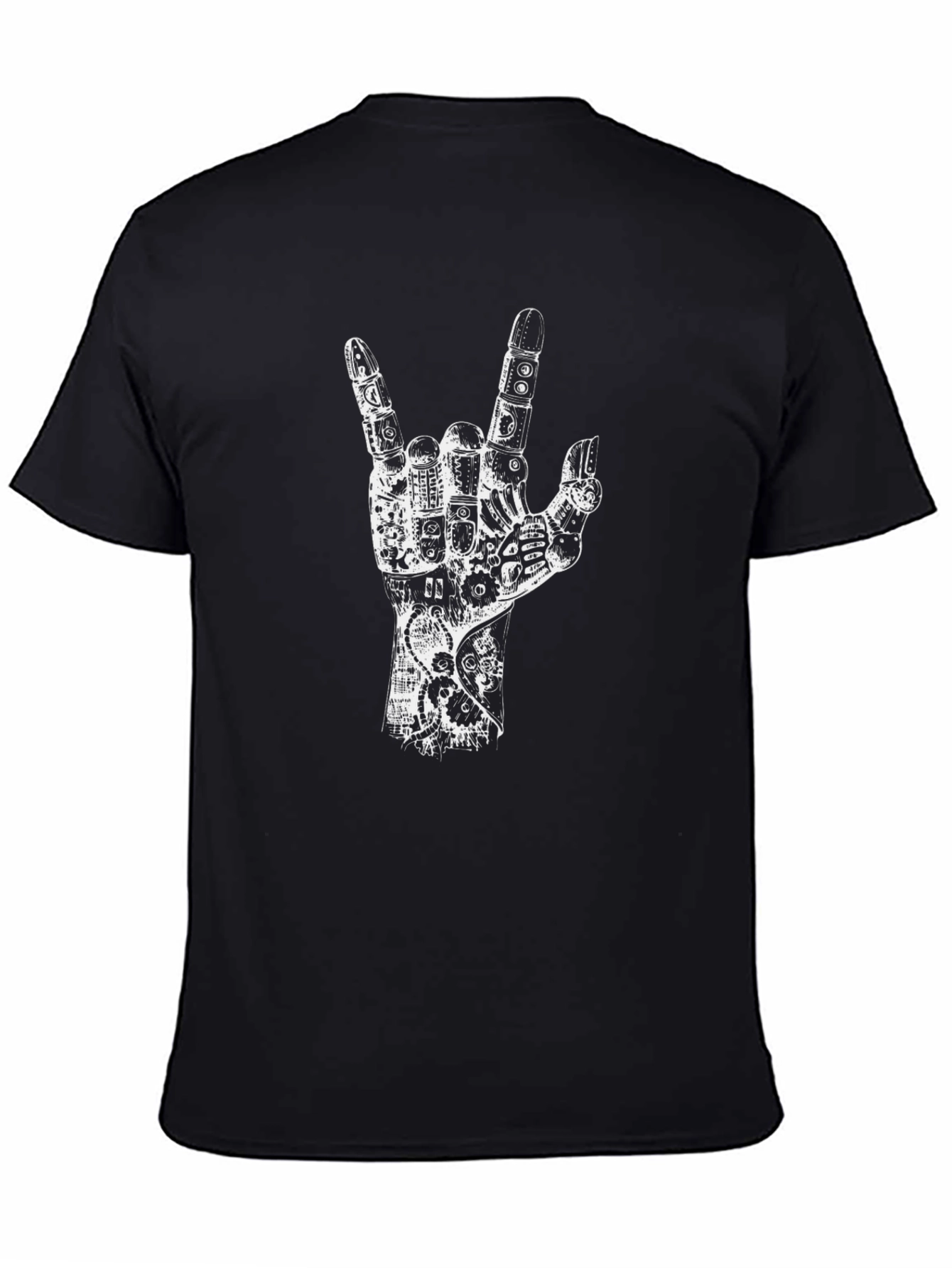 Black Steampunk Rock On Hand Graphic T-Shirt - Black view 4