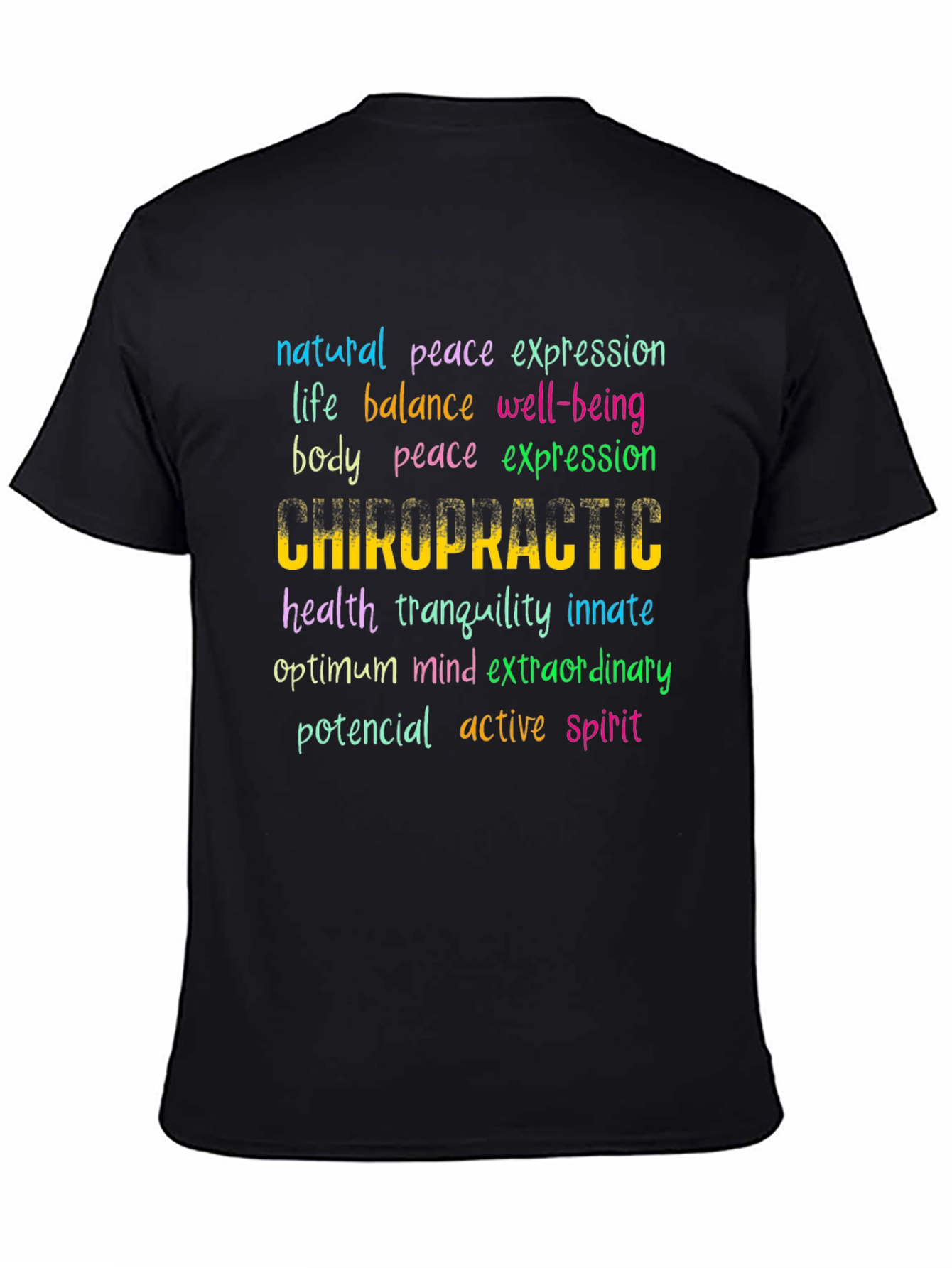 Black Chiropractic Word Art T-Shirt: Wellness Design view 4
