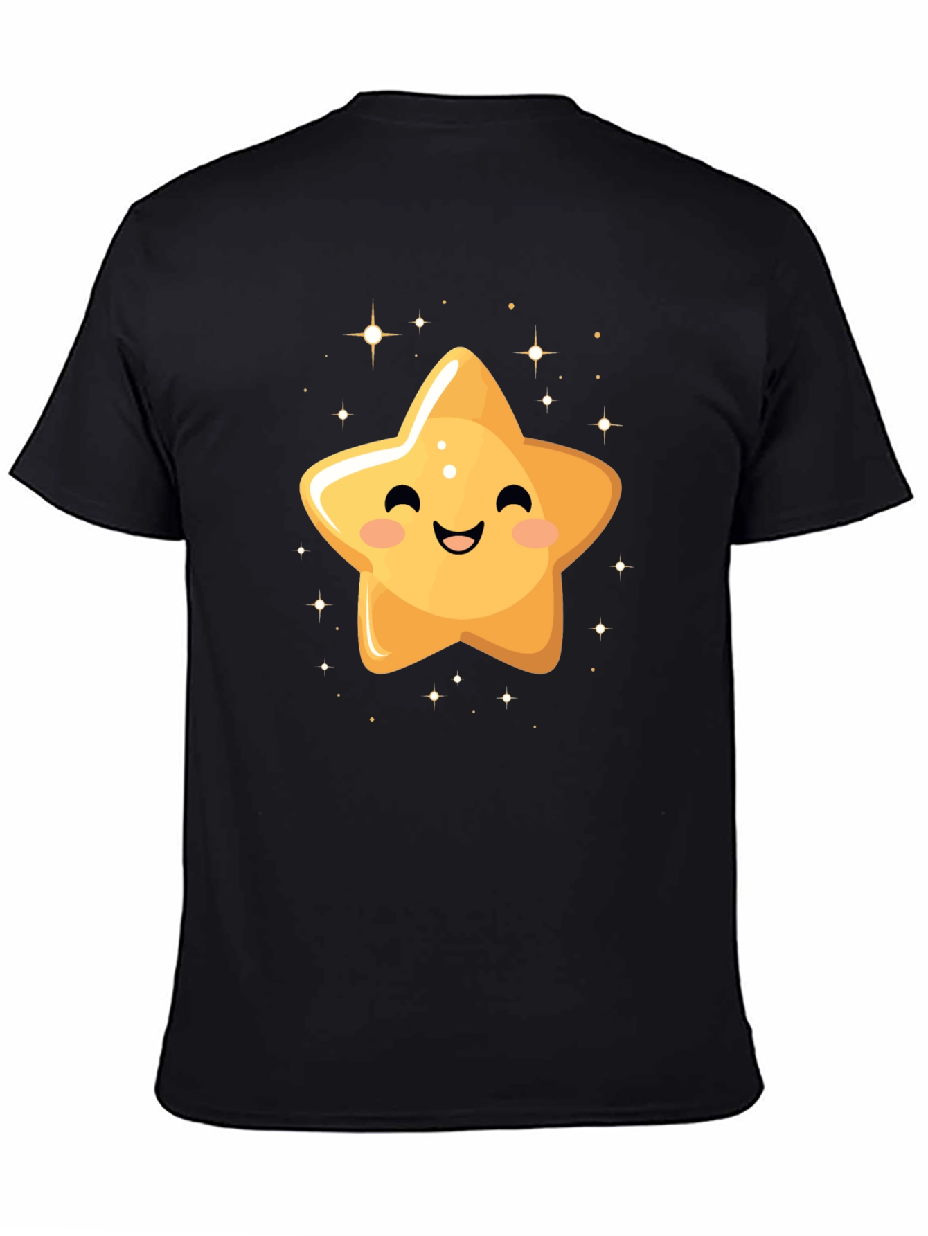 Black Cute Smiling Star Black T-Shirt view 4