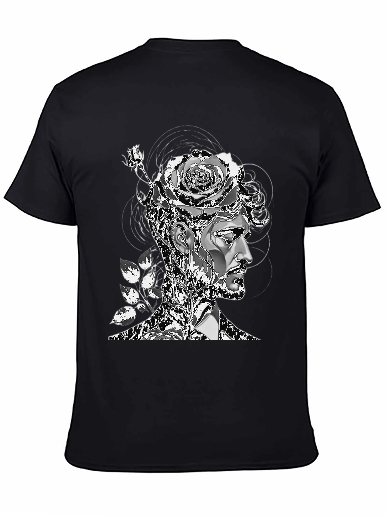 Black Artistic Floral Head T-Shirt - Mens Black Tee view 4