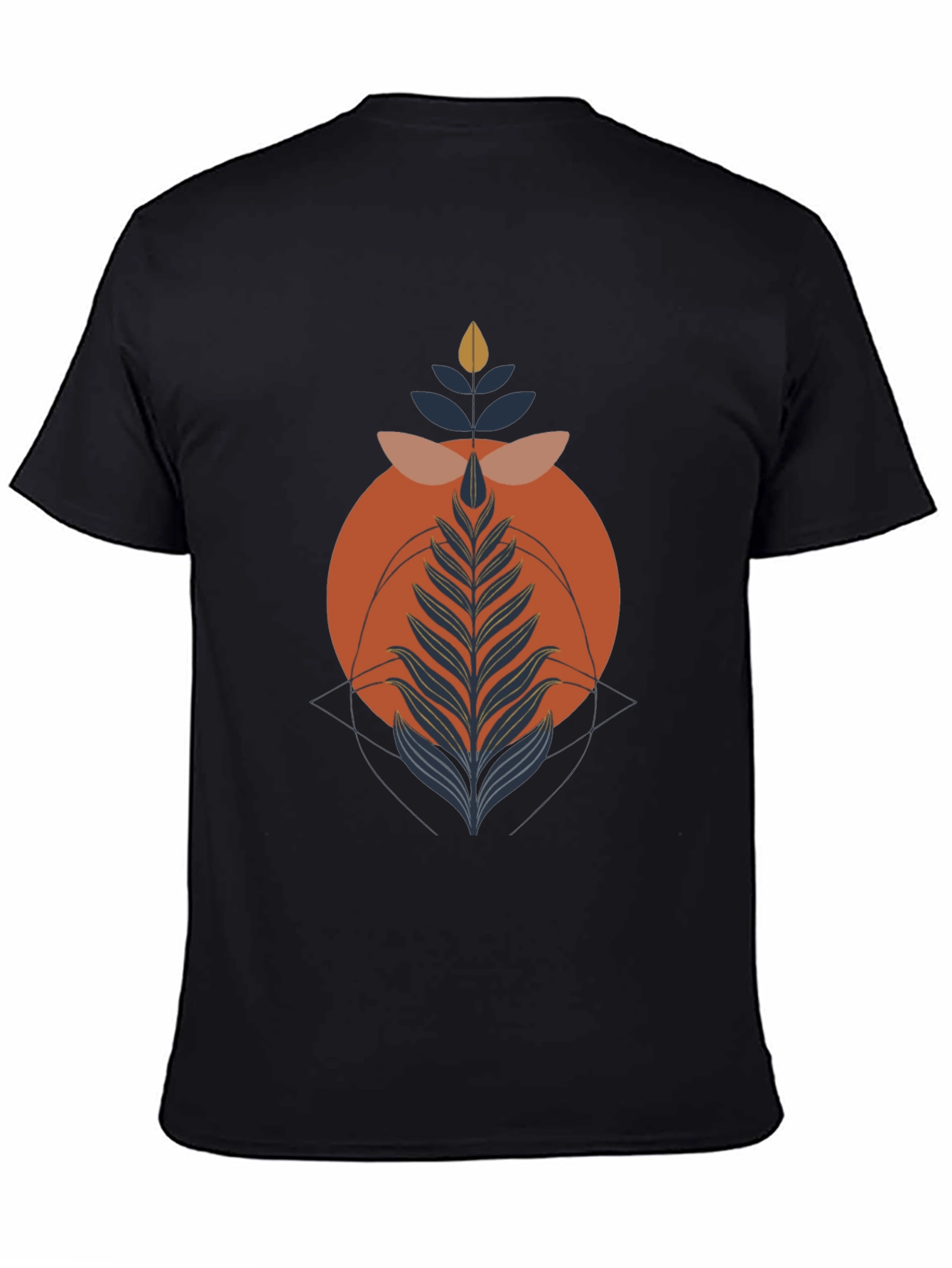 Black Modern Geometric Plant Graphic Tee - Stylish Black T-Shirt view 4