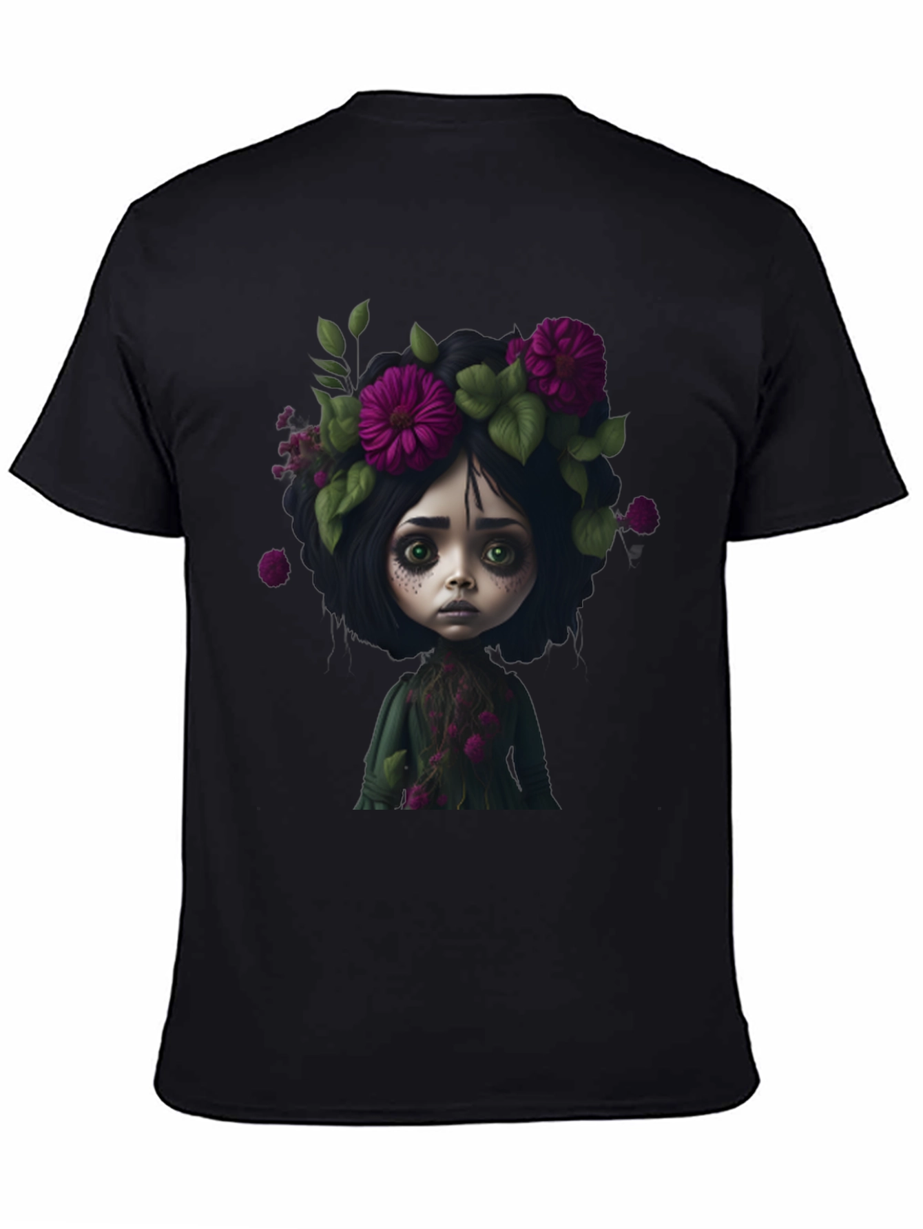 Black Floral Doll Graphic Black T-Shirt view 4
