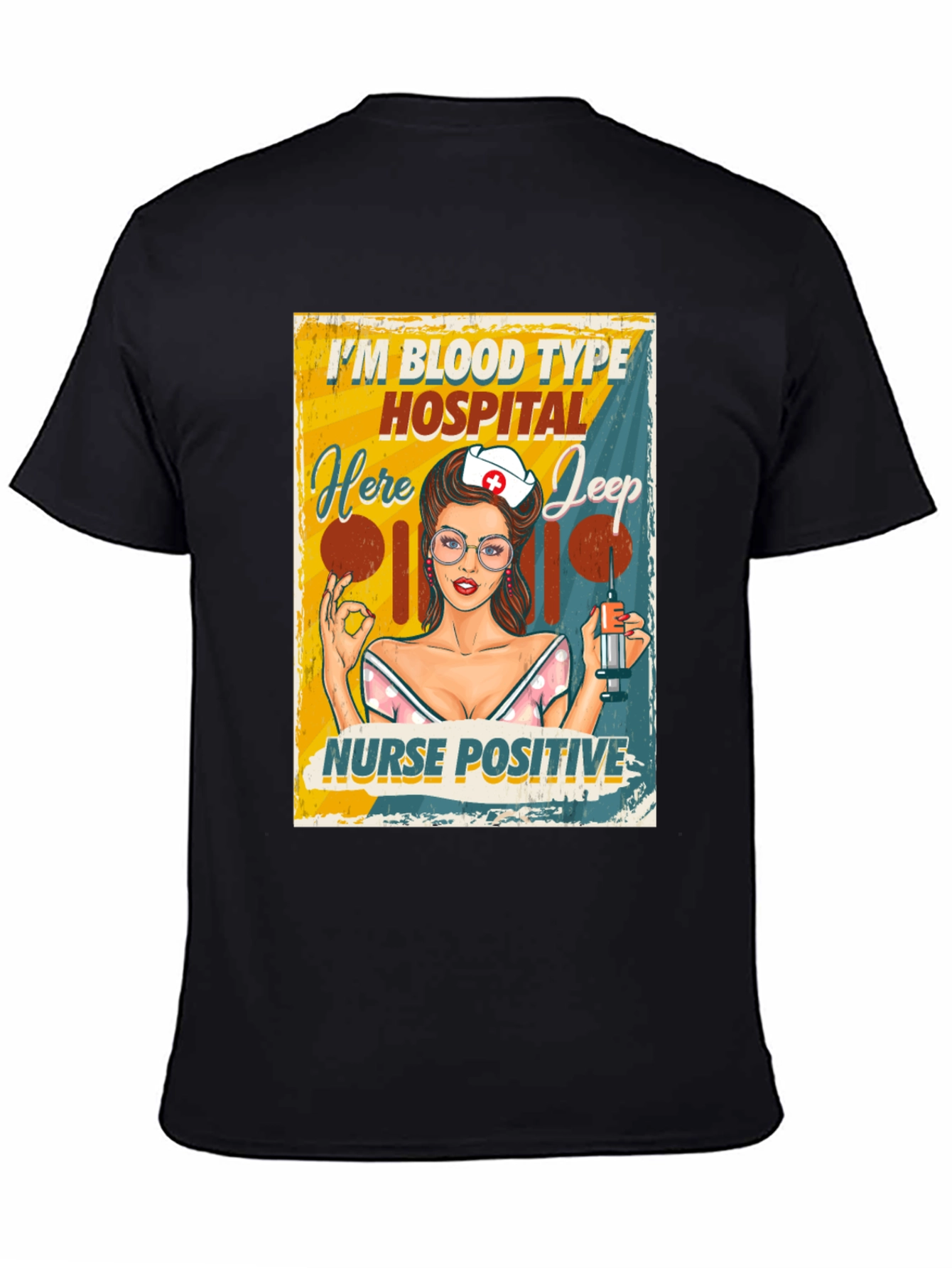 Black Nurse Positive T-Shirt - Blood Type Hospital Jeep view 4