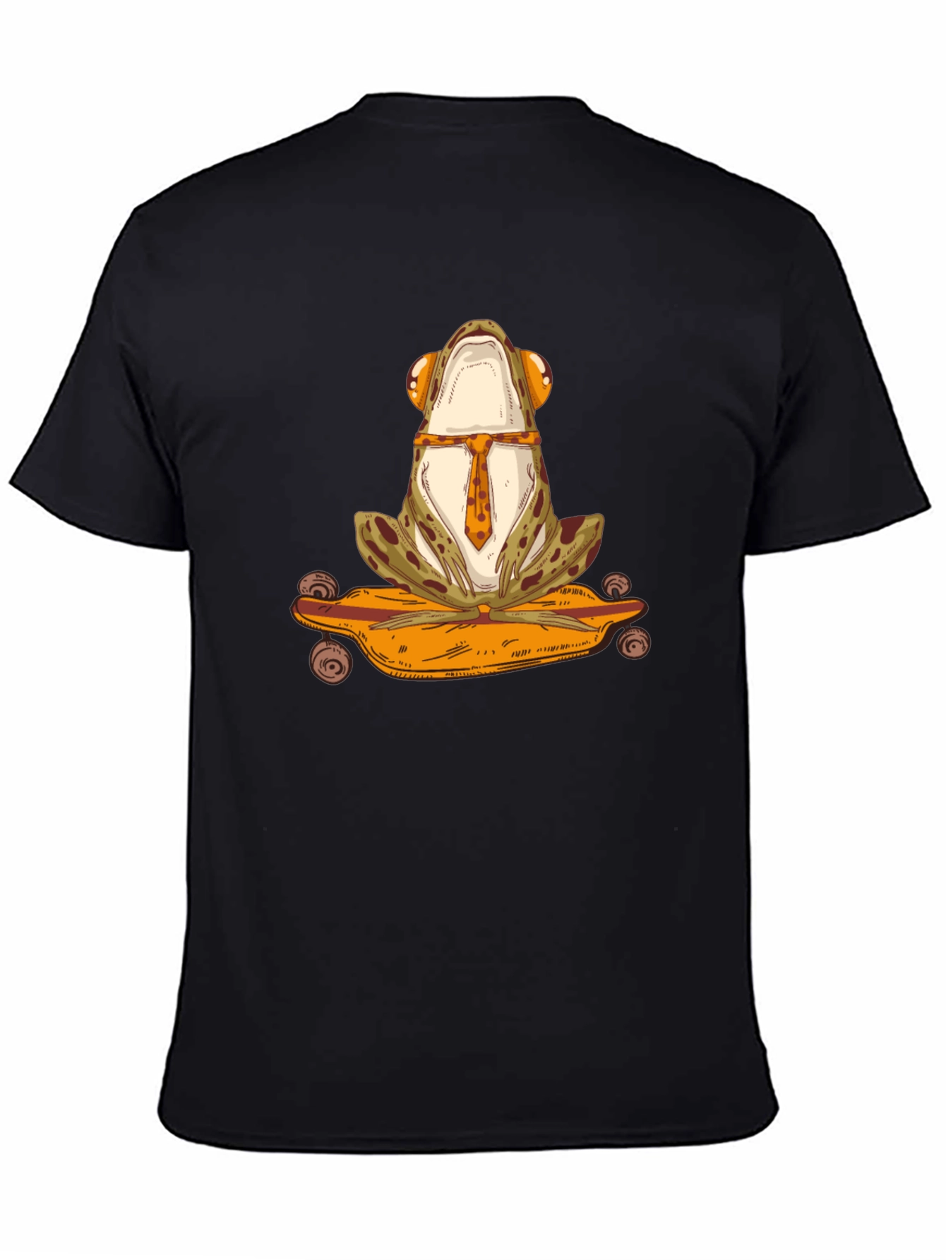Black Frog on Skateboard Graphic Tee - Black Cotton T-Shirt view 4