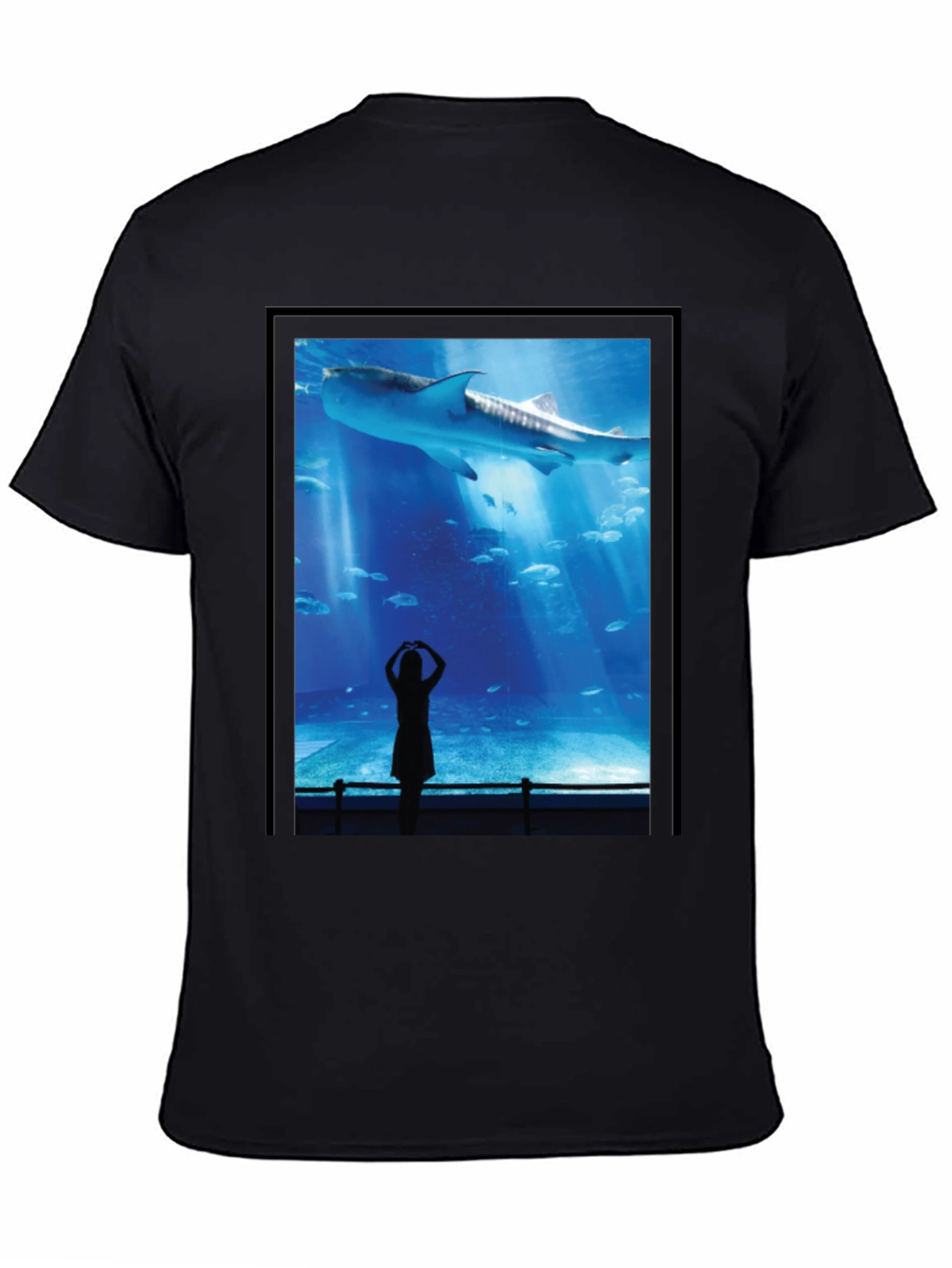 Black Aquarium Shark Graphic Tee - Black Cotton T-Shirt view 4