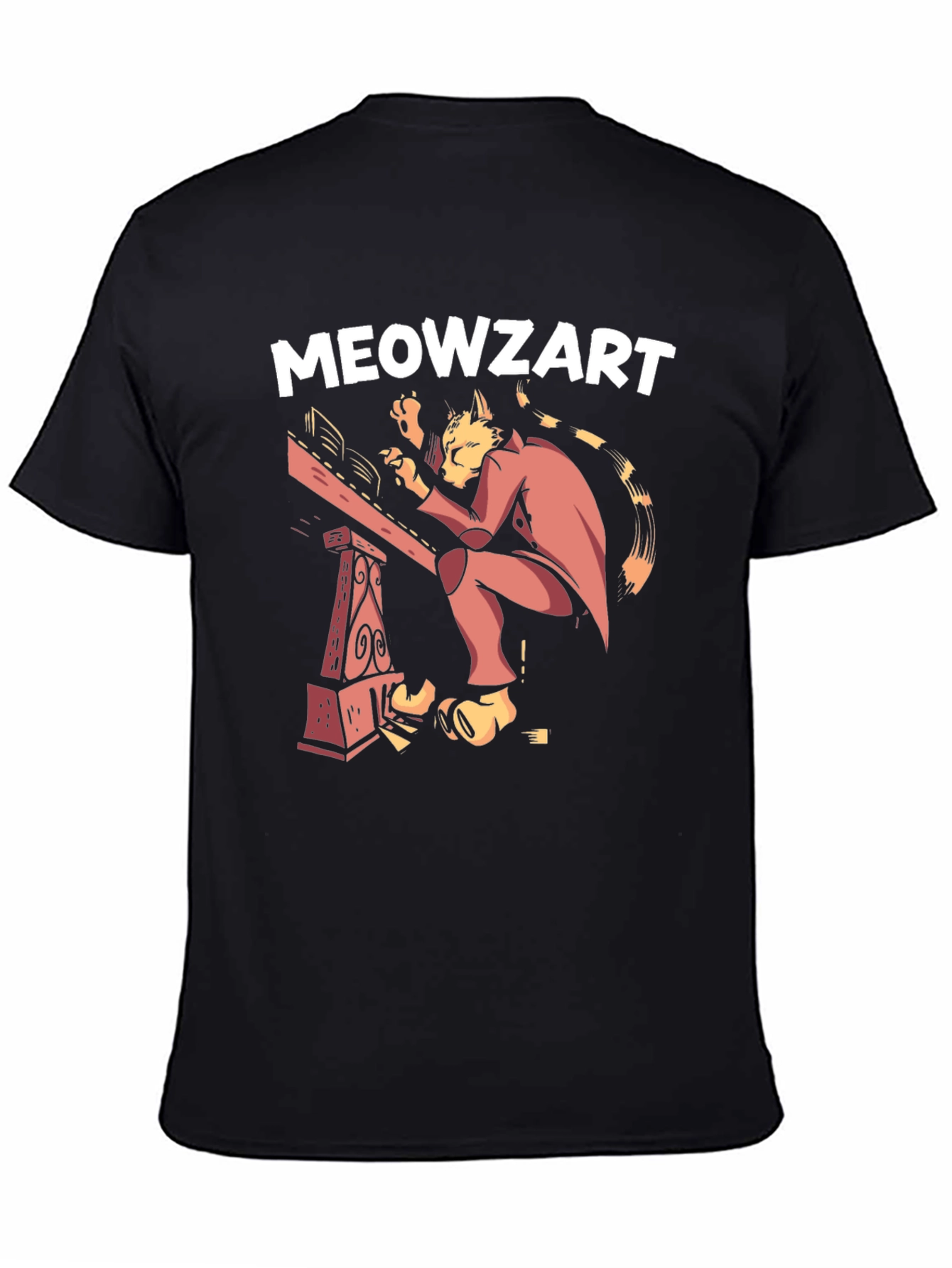 Black Meowzart Cat Musician Graphic T-Shirt view 4
