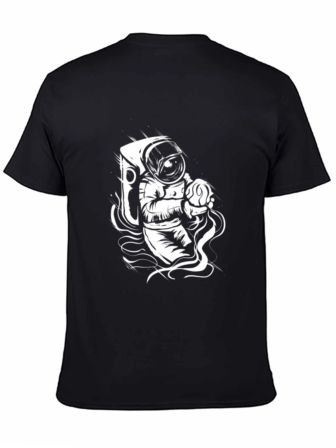 Black Astronaut Graphic Tee - Black Cotton Crew Neck T-Shirt view 4