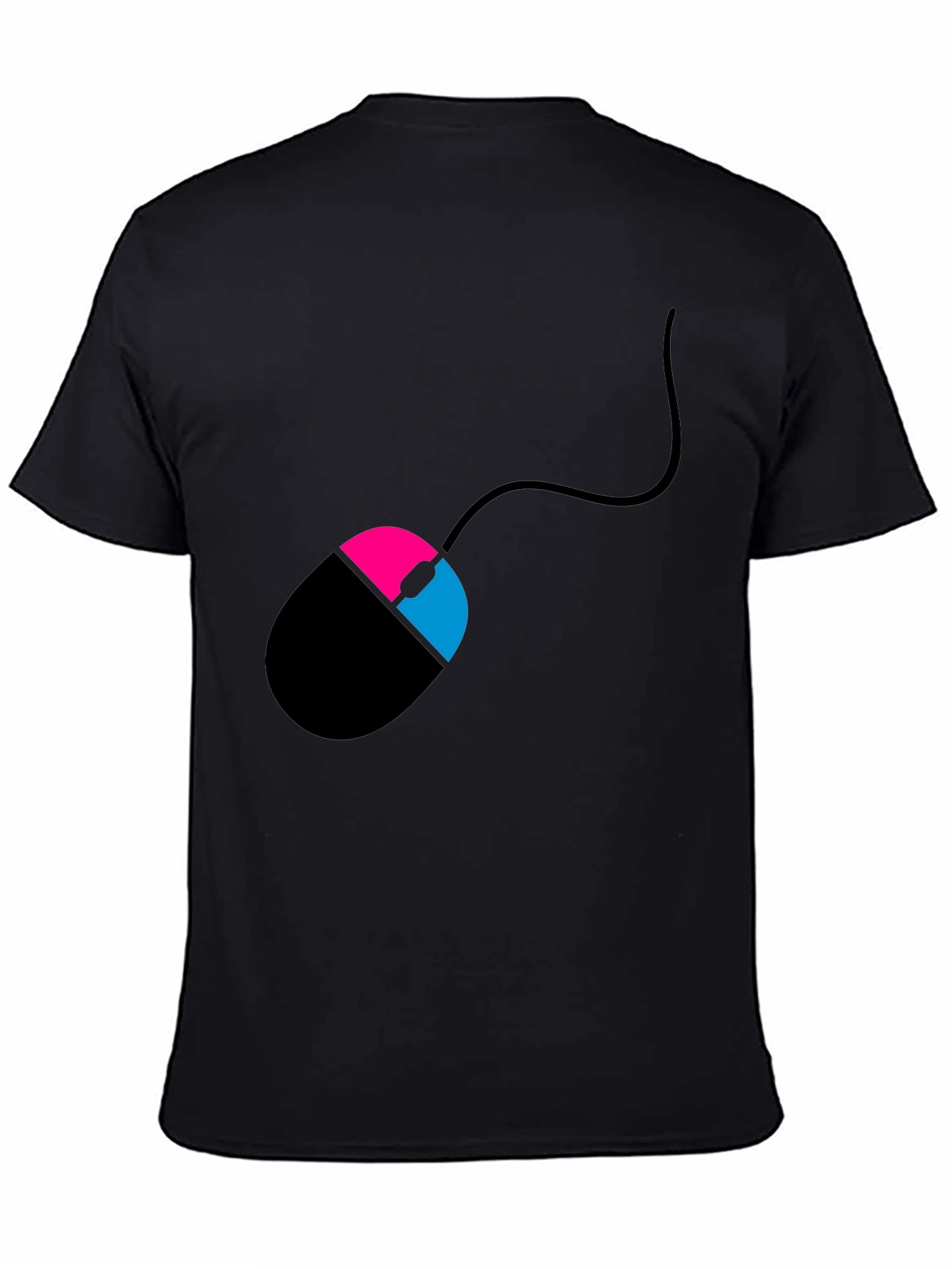 Black Men's Black T-Shirt with Mouse Design view 4