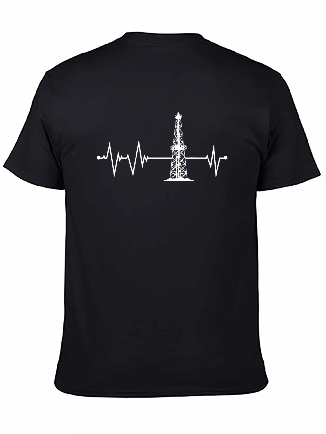 Black Oil Rig Heartbeat T-Shirt - Black, Crew Neck view 4