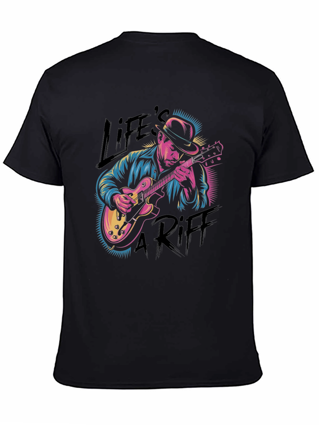 Black Life's A Riff Graphic T-Shirt - Blues Guitar Player Tee view 4
