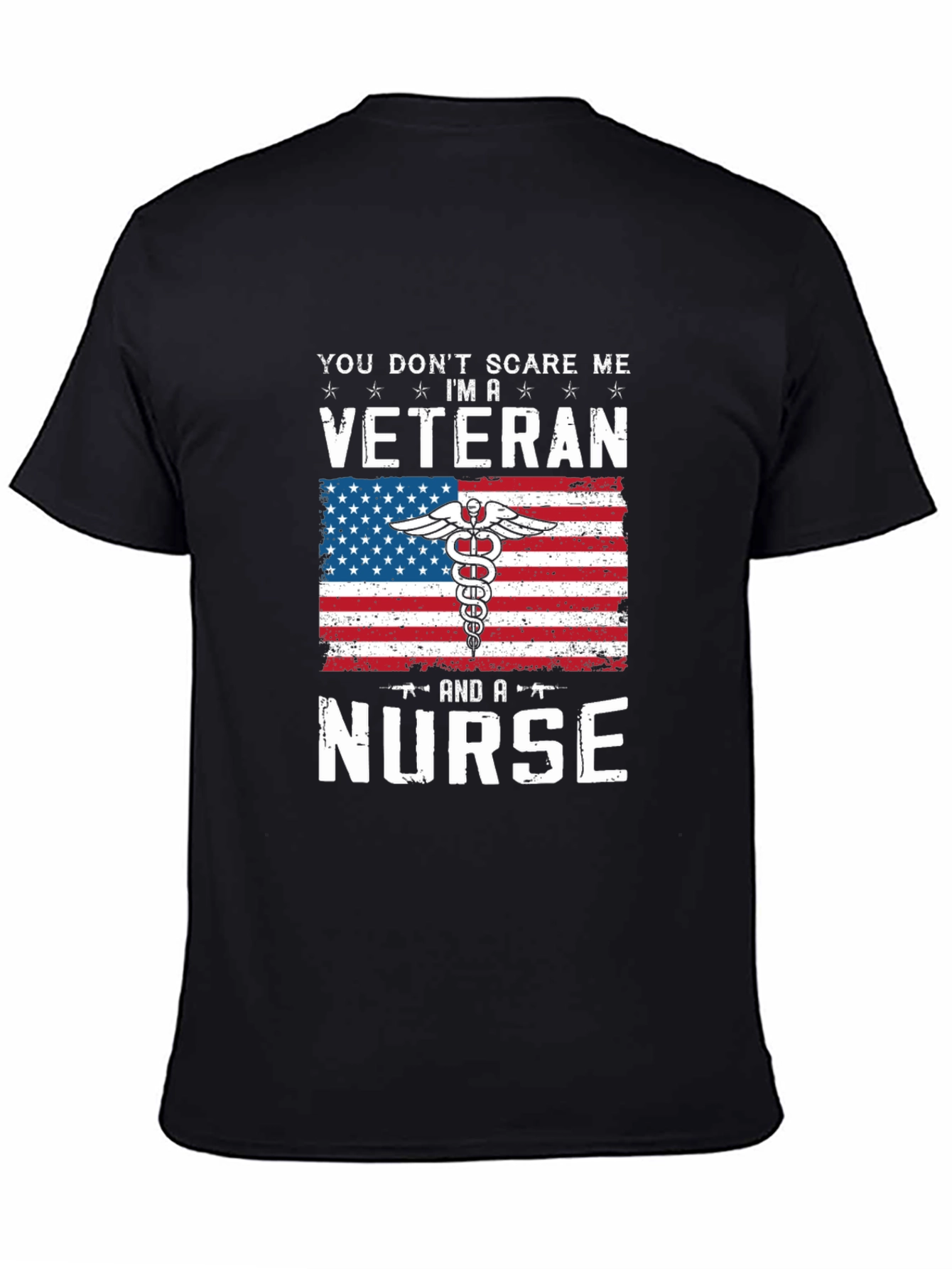 Black Veteran Nurse T-Shirt - Patriotic American Flag Design view 4