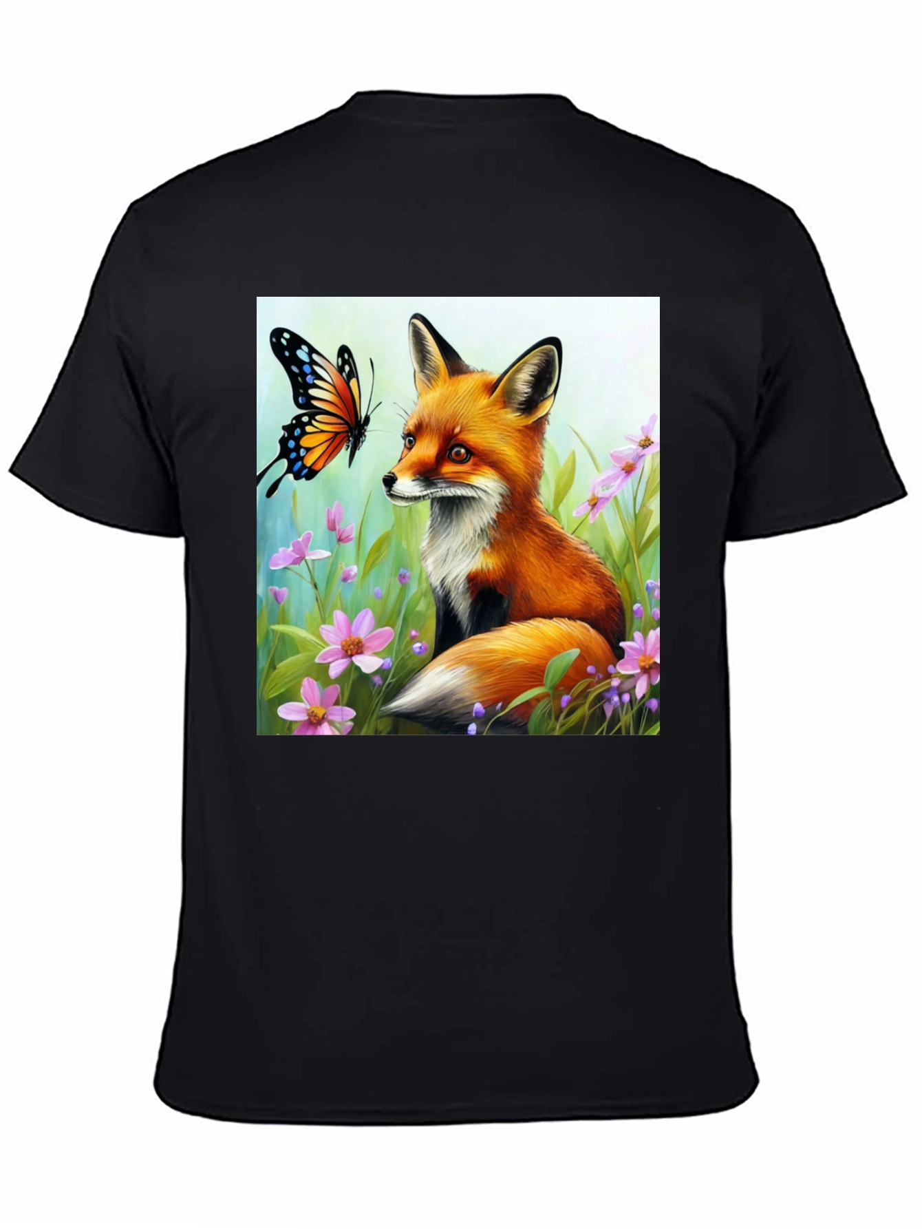 Black Fox & Butterfly Graphic Tee - Nature Lover's Shirt view 4