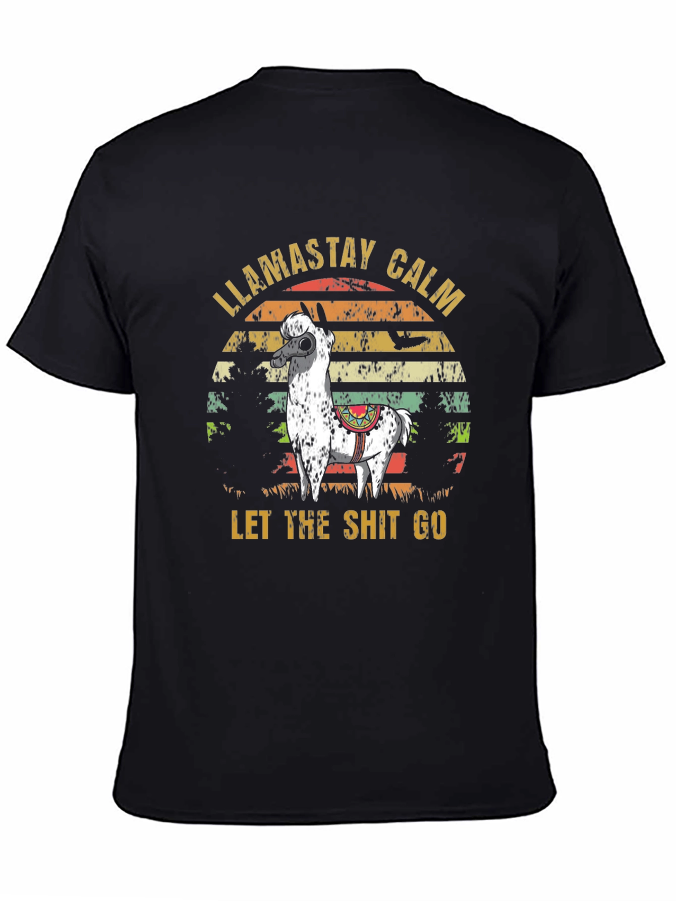Black Llama Stay Calm T-Shirt - Funny Slogan Tee view 4