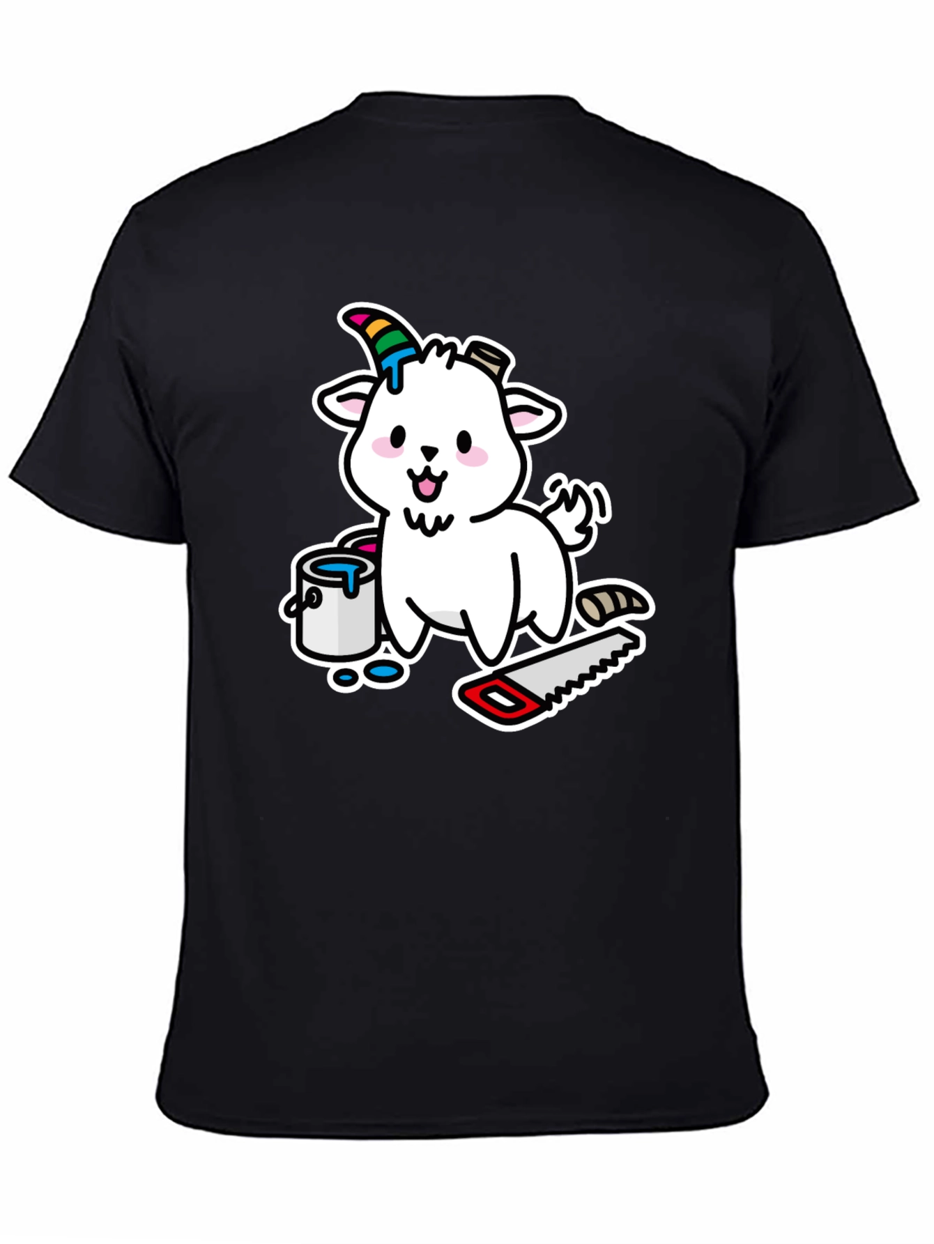 Black Goat DIY T-Shirt: Cartoon Goat with Paint and Saw view 4