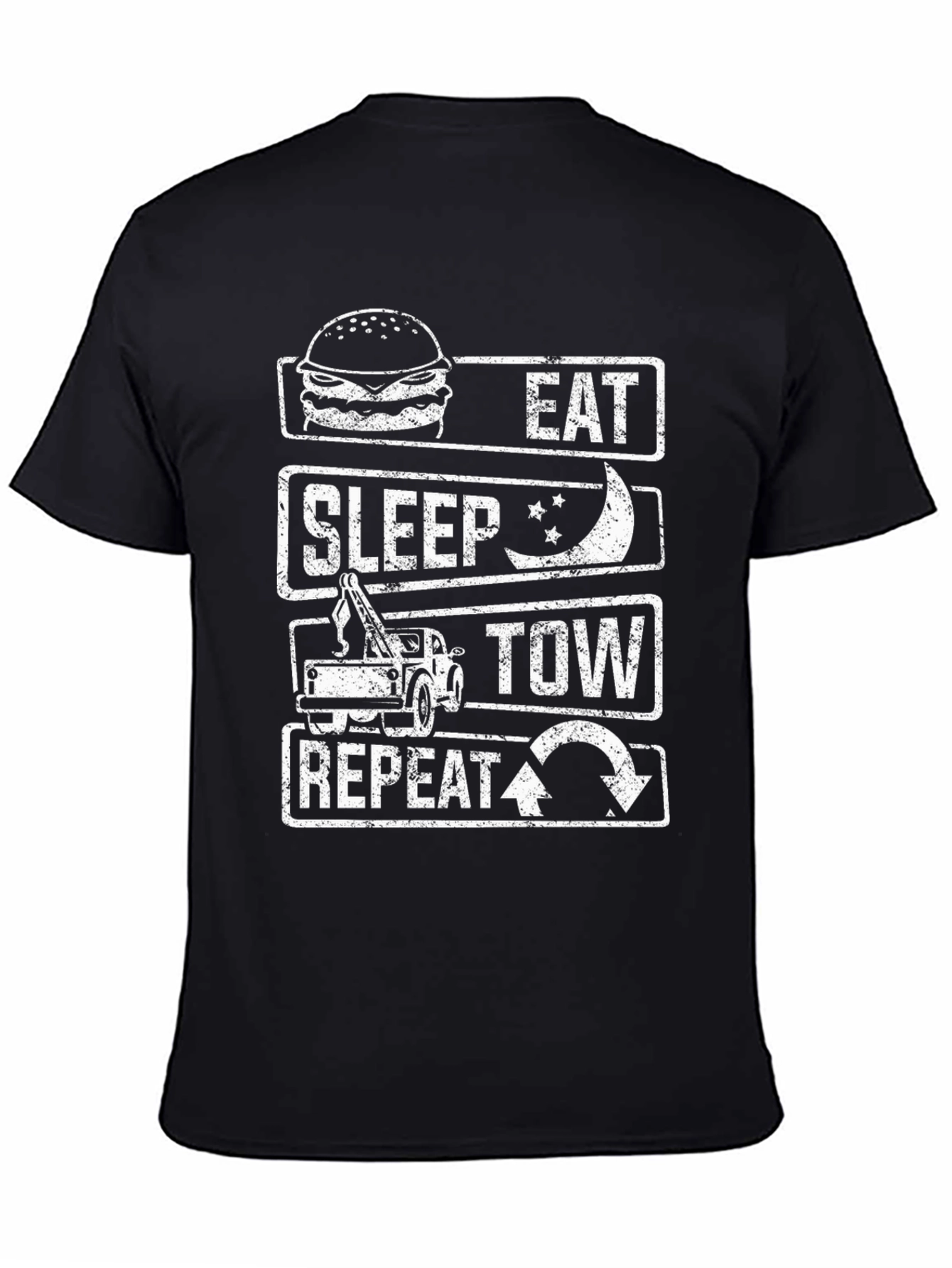 Black Eat Sleep Tow Repeat Funny Tow Truck Driver T-Shirt view 4