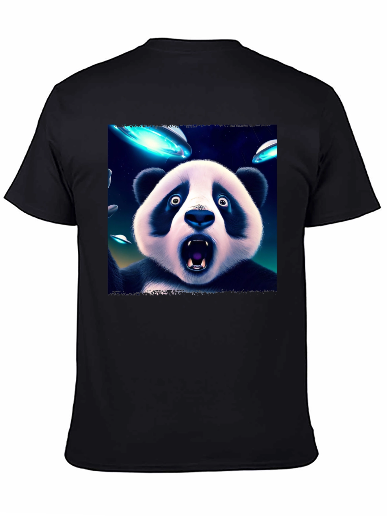 Black UFO Panda Graphic Tee - Black Cotton Blend T-Shirt view 4