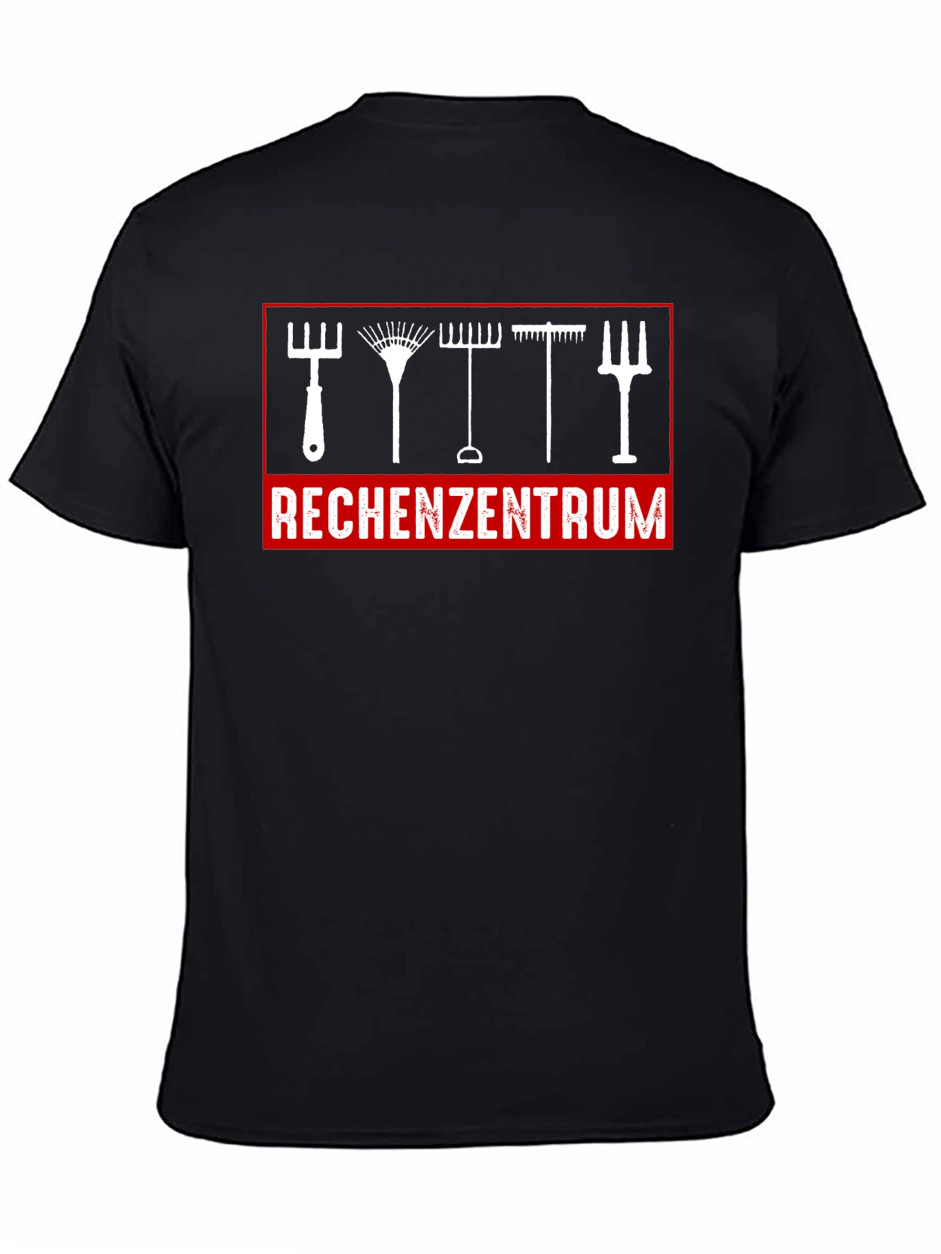 Black Gardening Tools Graphic Tee - Rechenzentrum Print T-Shirt view 4