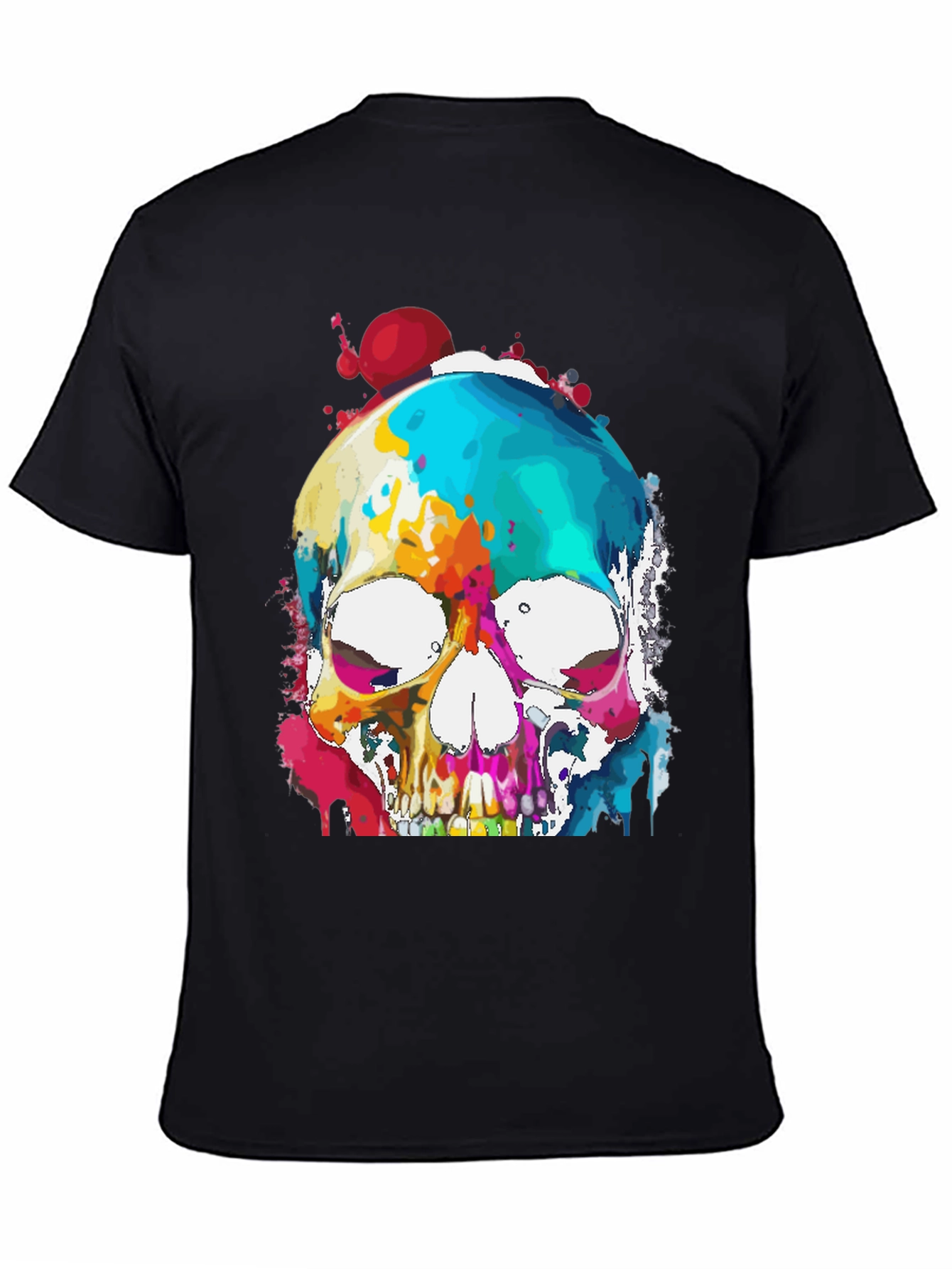 Black Colorful Skull Graphic Tee - Men's Black T-Shirt view 4