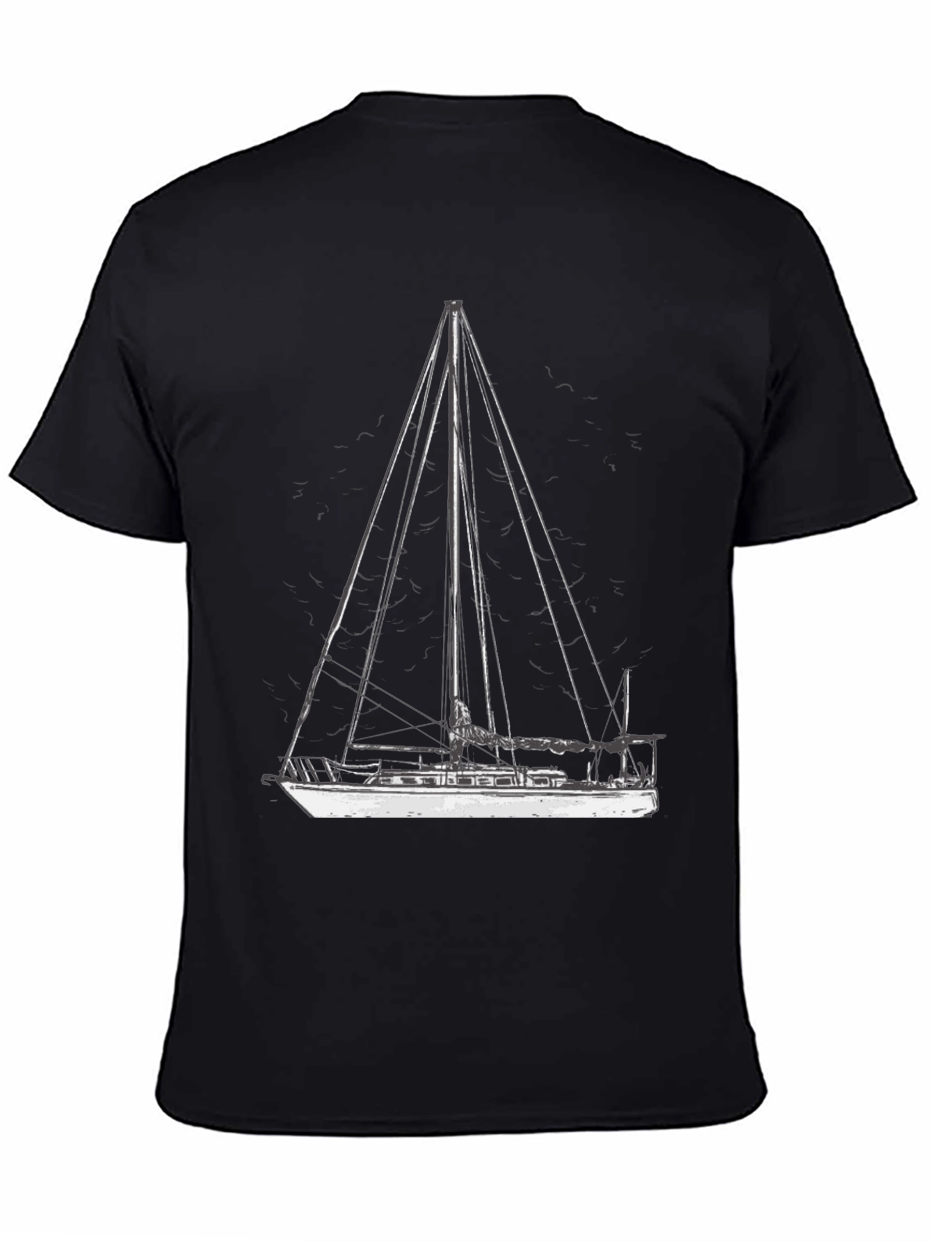 Black Nautical Sailboat Graphic T-Shirt - Black Cotton Tee view 4