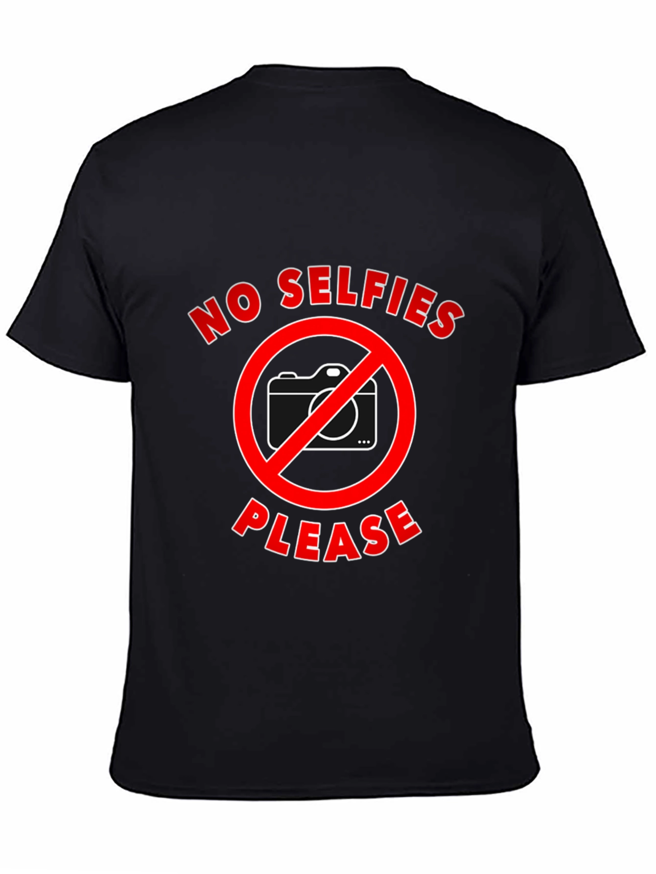 Black No Selfies Please T-Shirt - Funny Graphic Tee view 4