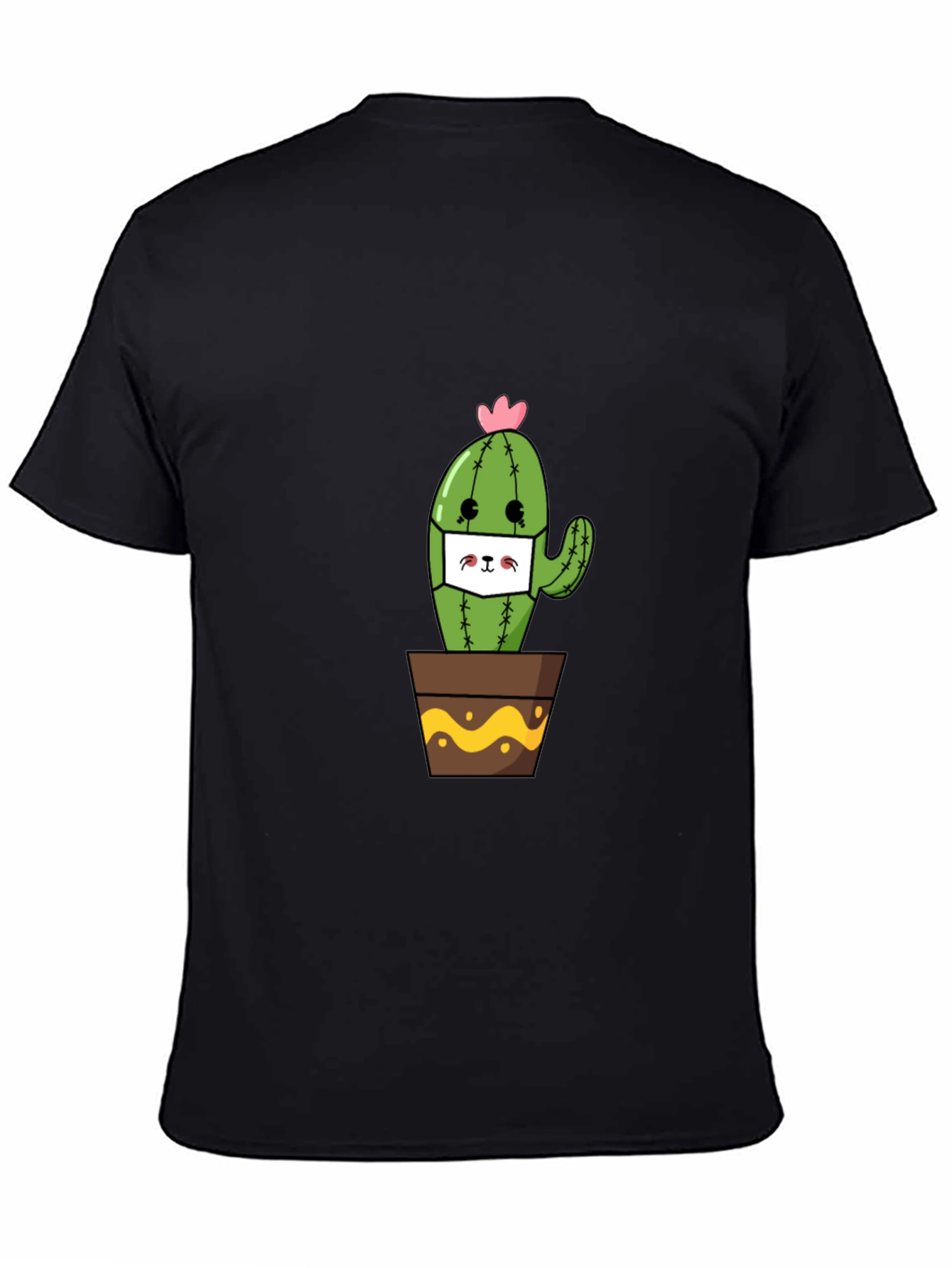 Black Cute Cactus Face Mask T-Shirt view 4
